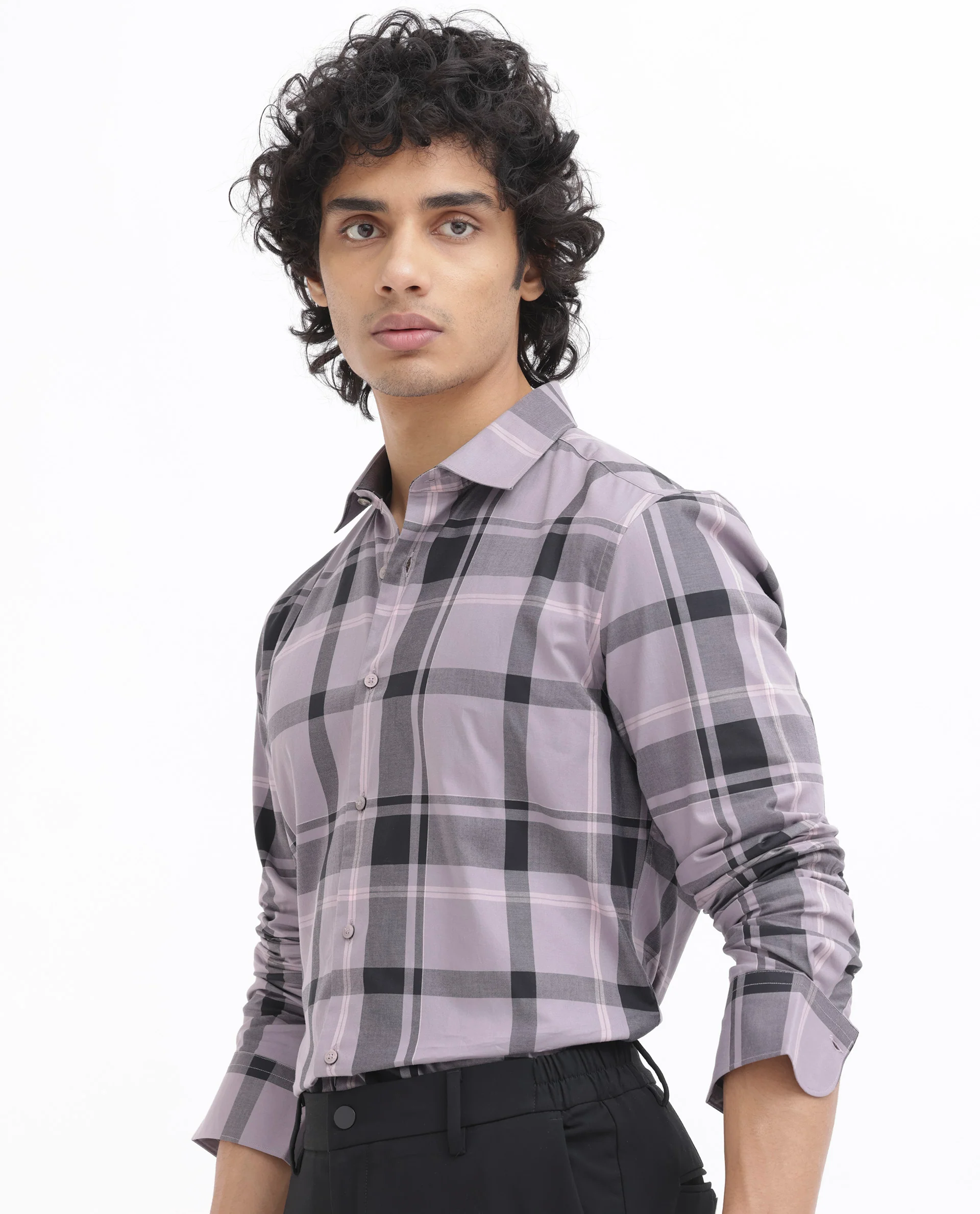 Rare Rabbit Men's Lacon Dusky Pink Cotton Checked Print Regular Fit Full Sleeve Collared Shirt - Image 4