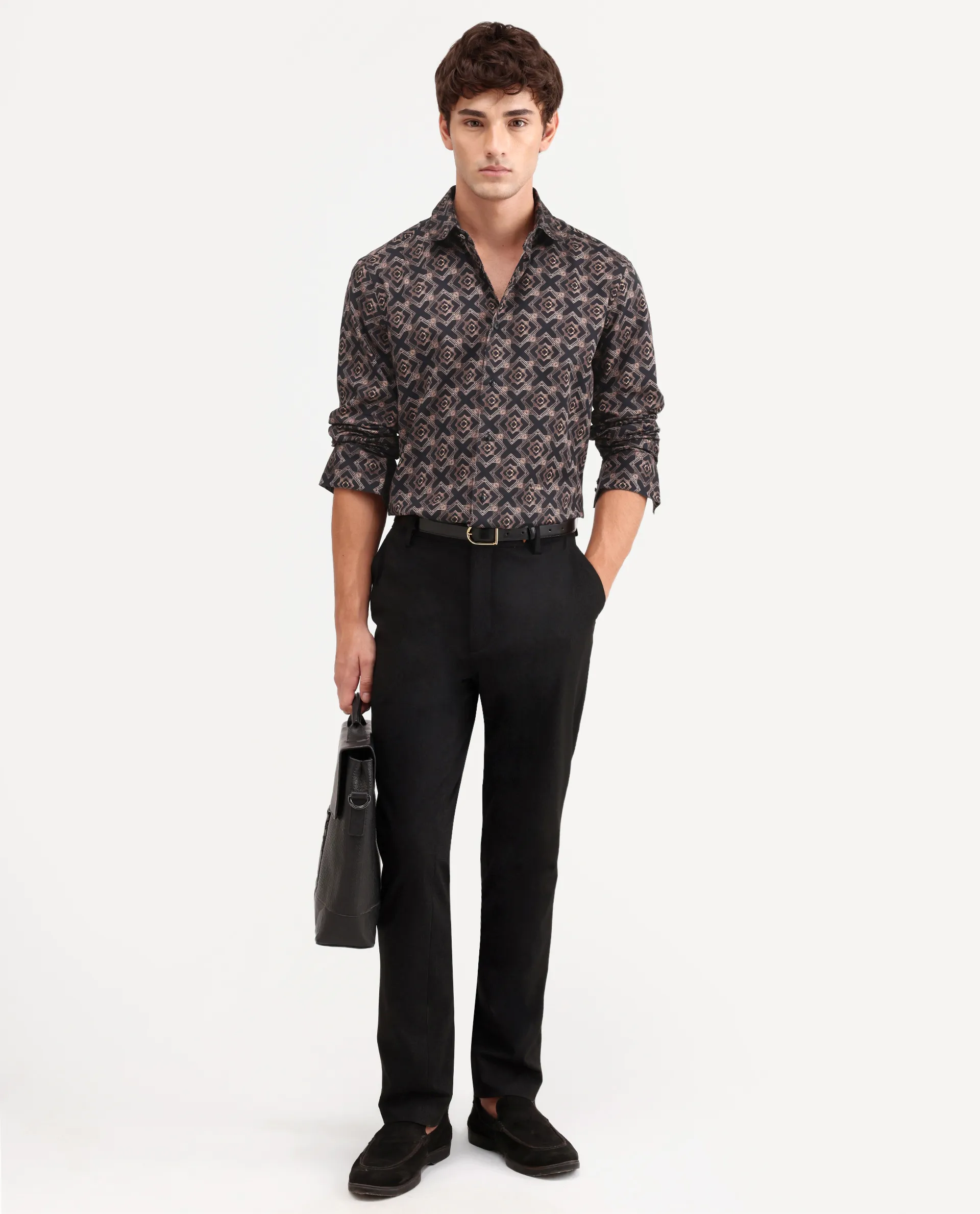 Rare Rabbit Men's Lacy Black Cotton Fabric Full Sleeve Spread Collar Button Regular Fit Geometric Print Shirt - Image 7