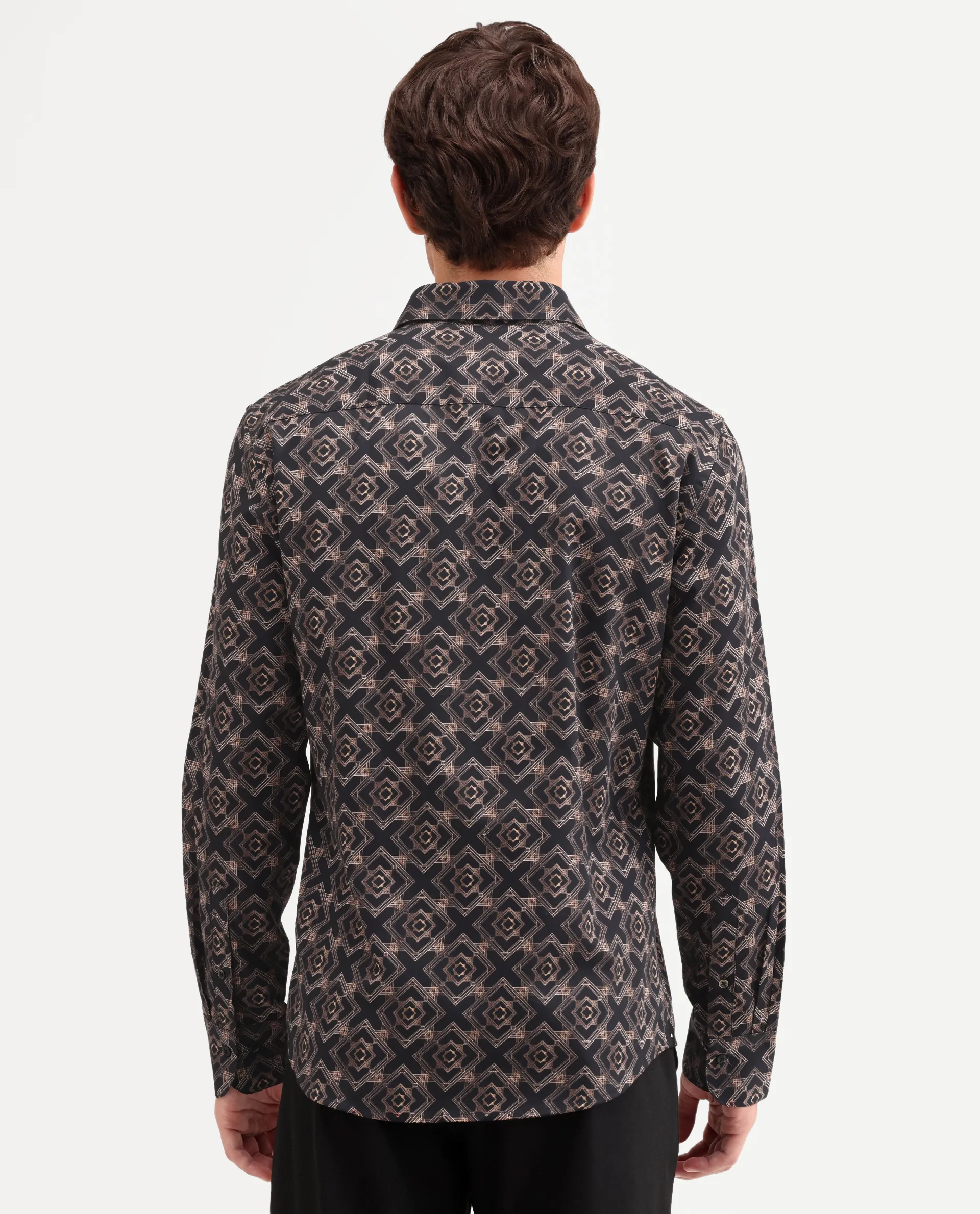 Rare Rabbit Men's Lacy Black Cotton Fabric Full Sleeve Spread Collar Button Regular Fit Geometric Print Shirt - Image 8
