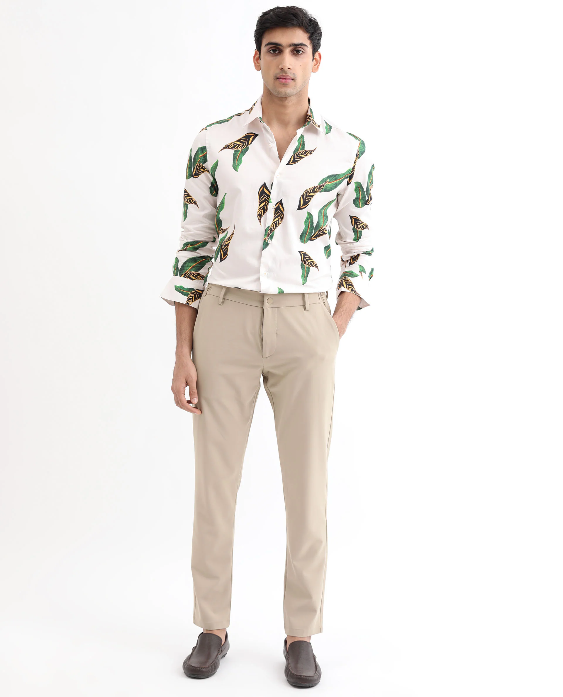 Rare Rabbit Men's Lafey Off White Cotton Tropical Print Regular Fit Full Sleeve Collared Shirt - Image 2
