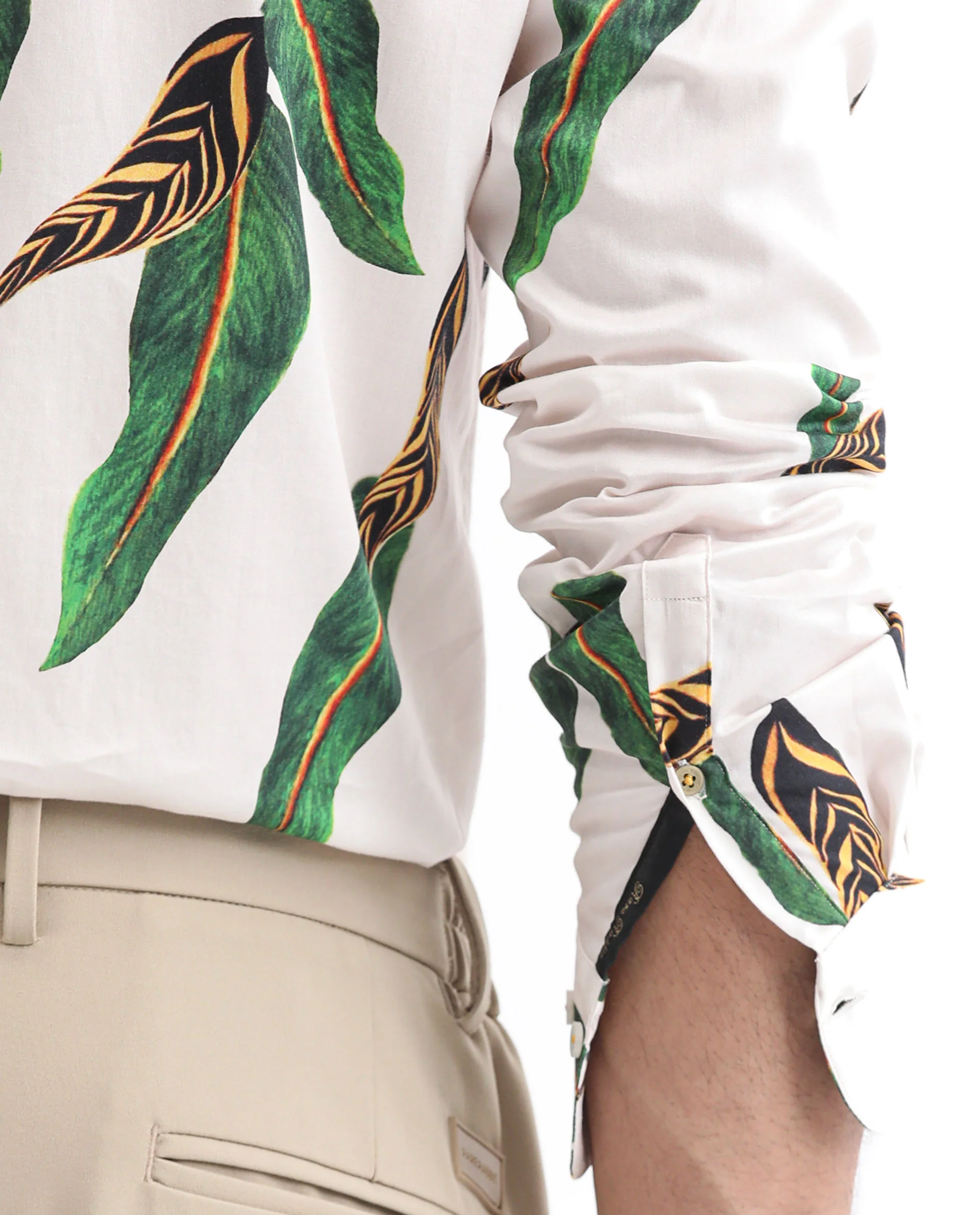 Rare Rabbit Men's Lafey Off White Cotton Tropical Print Regular Fit Full Sleeve Collared Shirt - Image 4