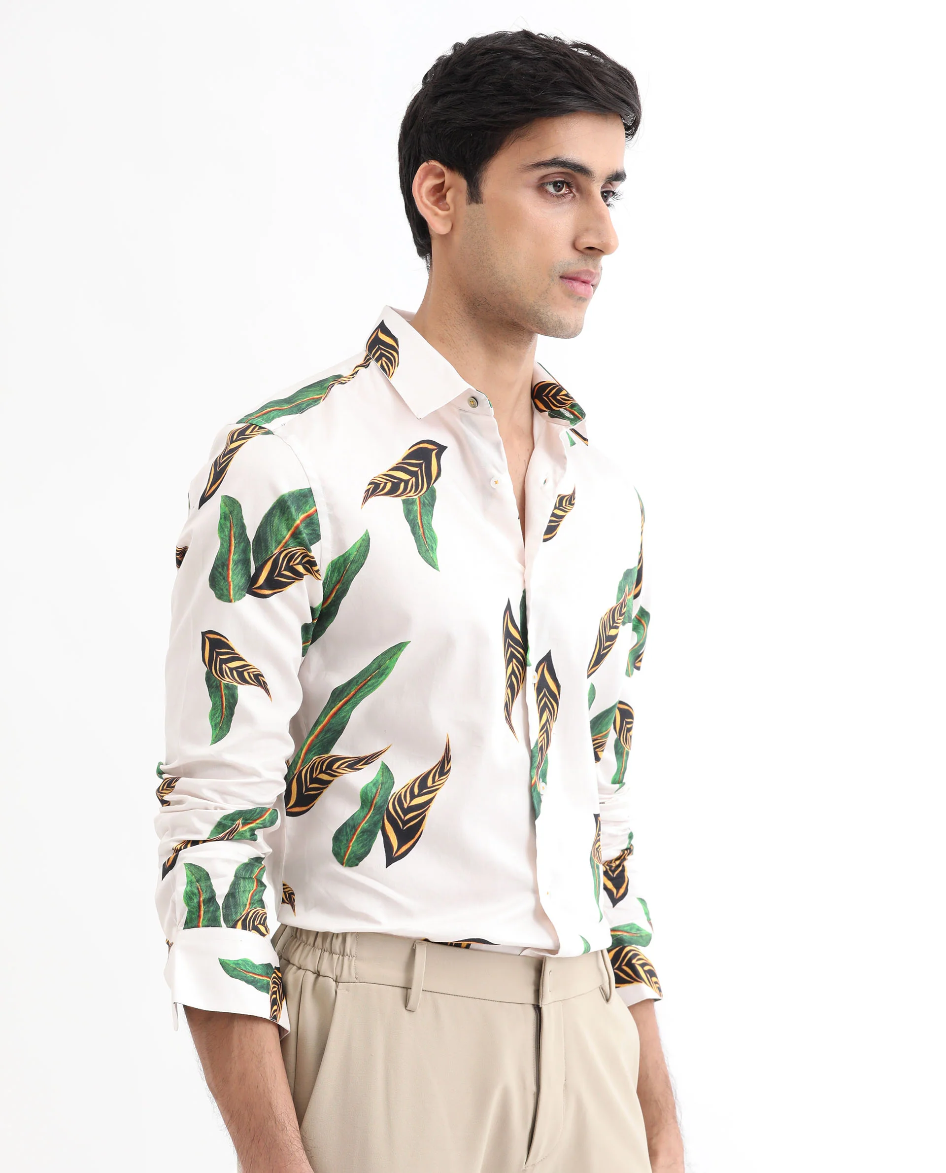 Rare Rabbit Men's Lafey Off White Cotton Tropical Print Regular Fit Full Sleeve Collared Shirt - Image 6