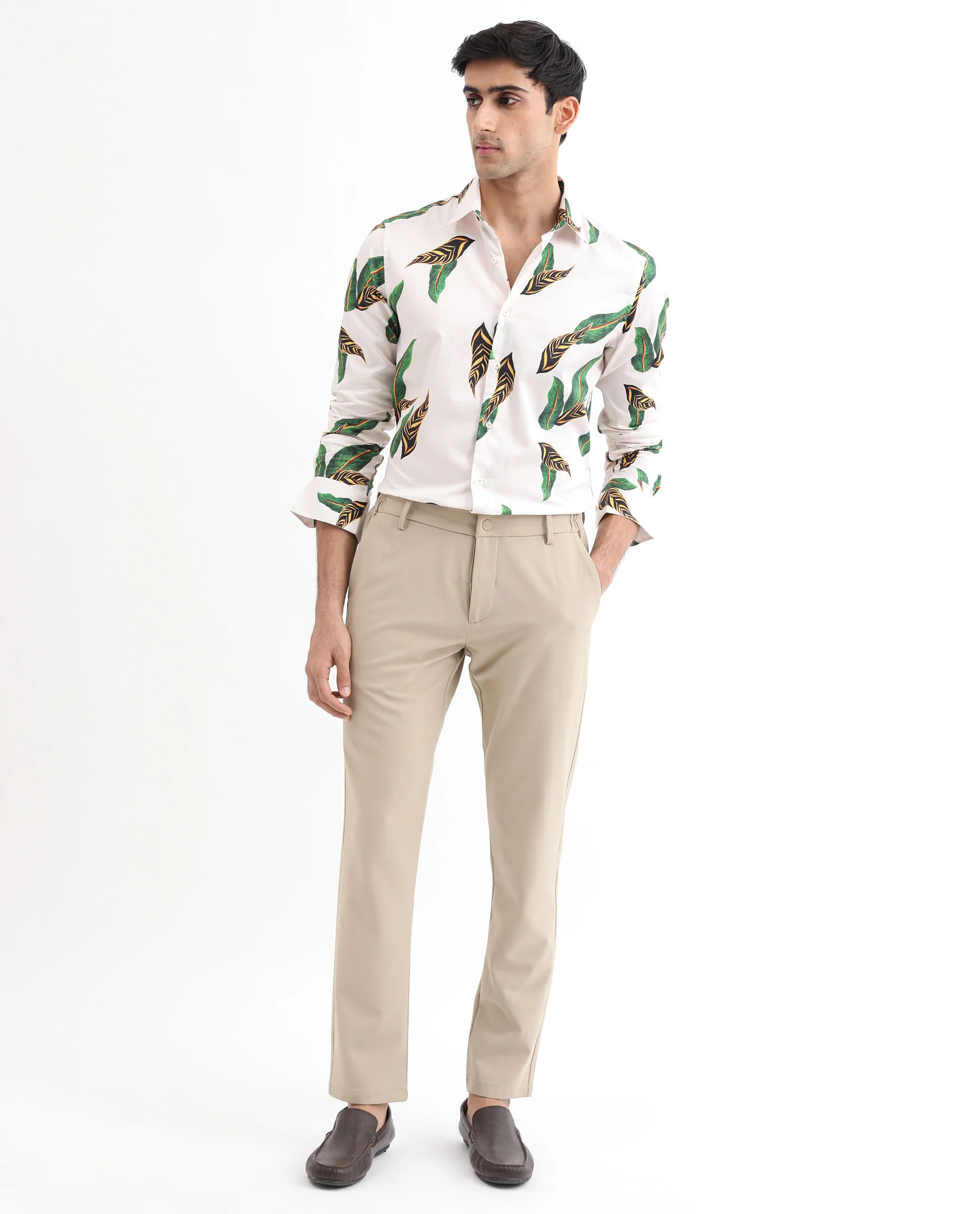 Rare Rabbit Men's Lafey Off White Cotton Tropical Print Regular Fit Full Sleeve Collared Shirt - Image 8