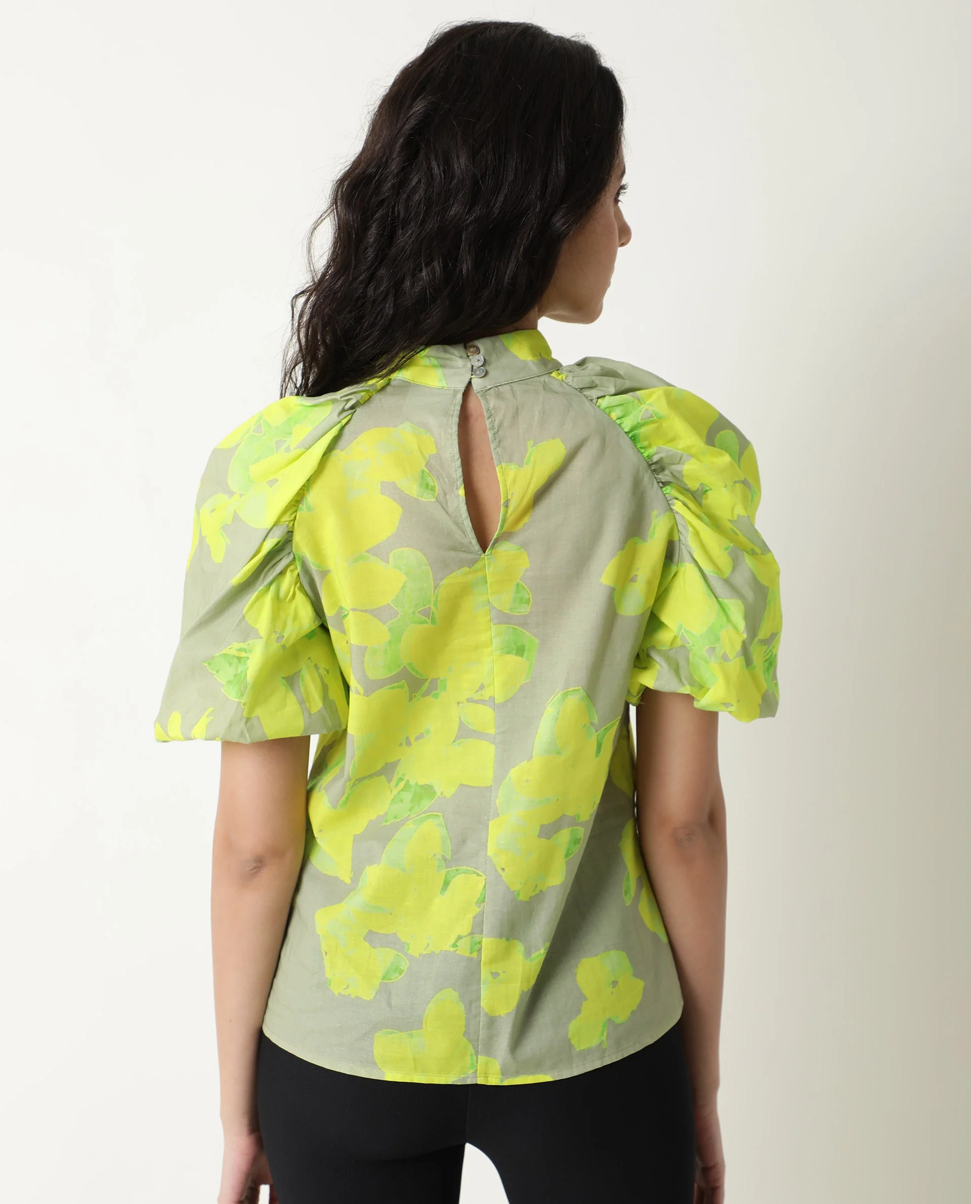 Rareism Women's Lagger Green Cotton High Neck Abstract Print Regular Fit Top - Image 12