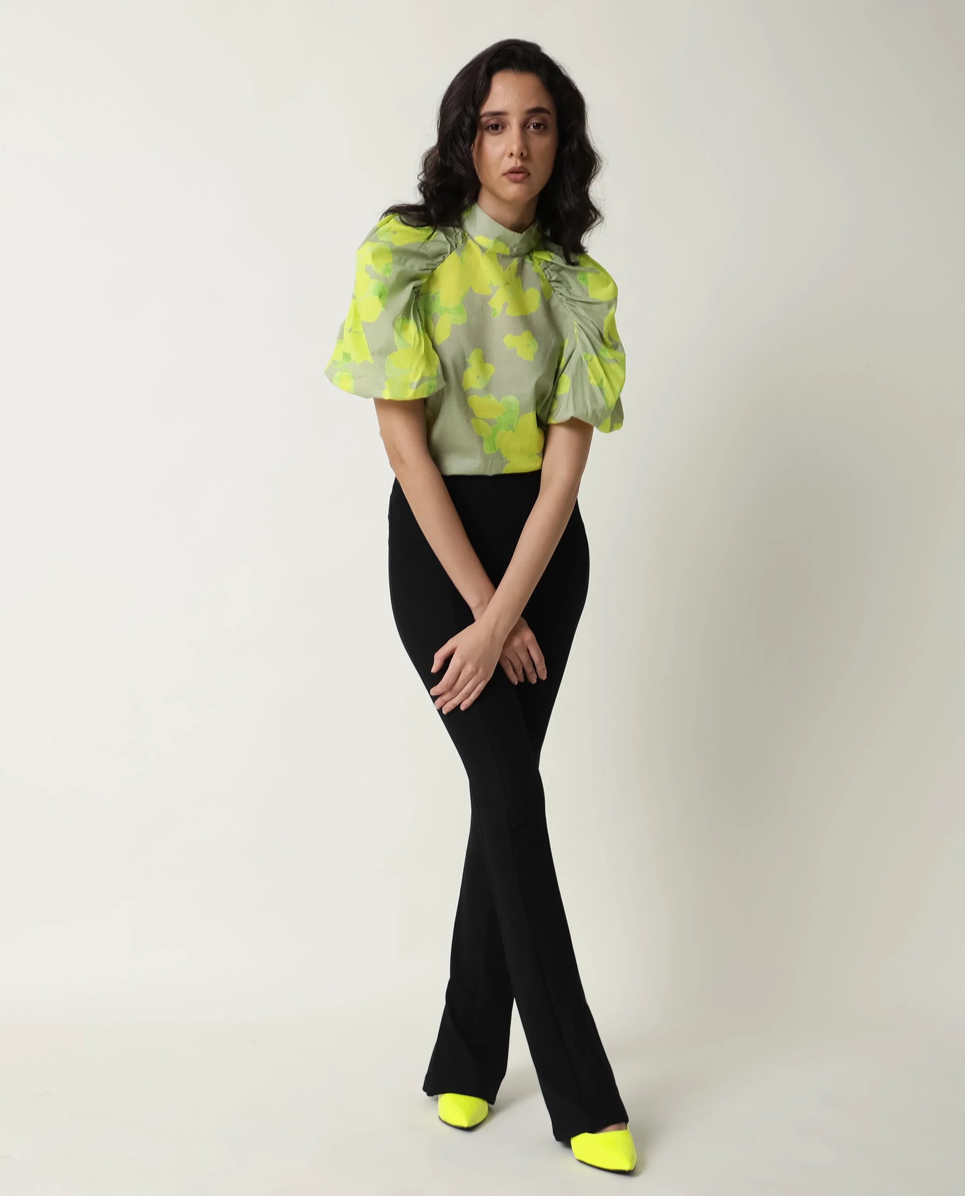 Rareism Women's Lagger Green Cotton High Neck Abstract Print Regular Fit Top - Image 5