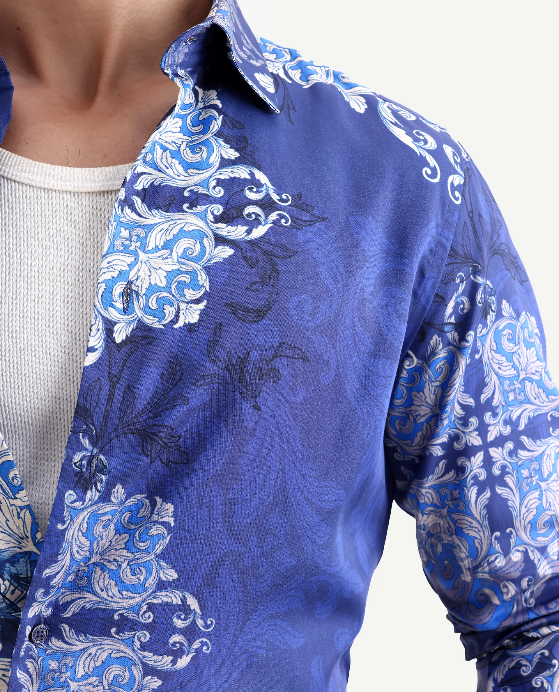 Rare Rabbit Men's Lagos Blue Cotton Blend Fabric Full Sleeve Regular Fit Ornate Print Shirt - Image 3