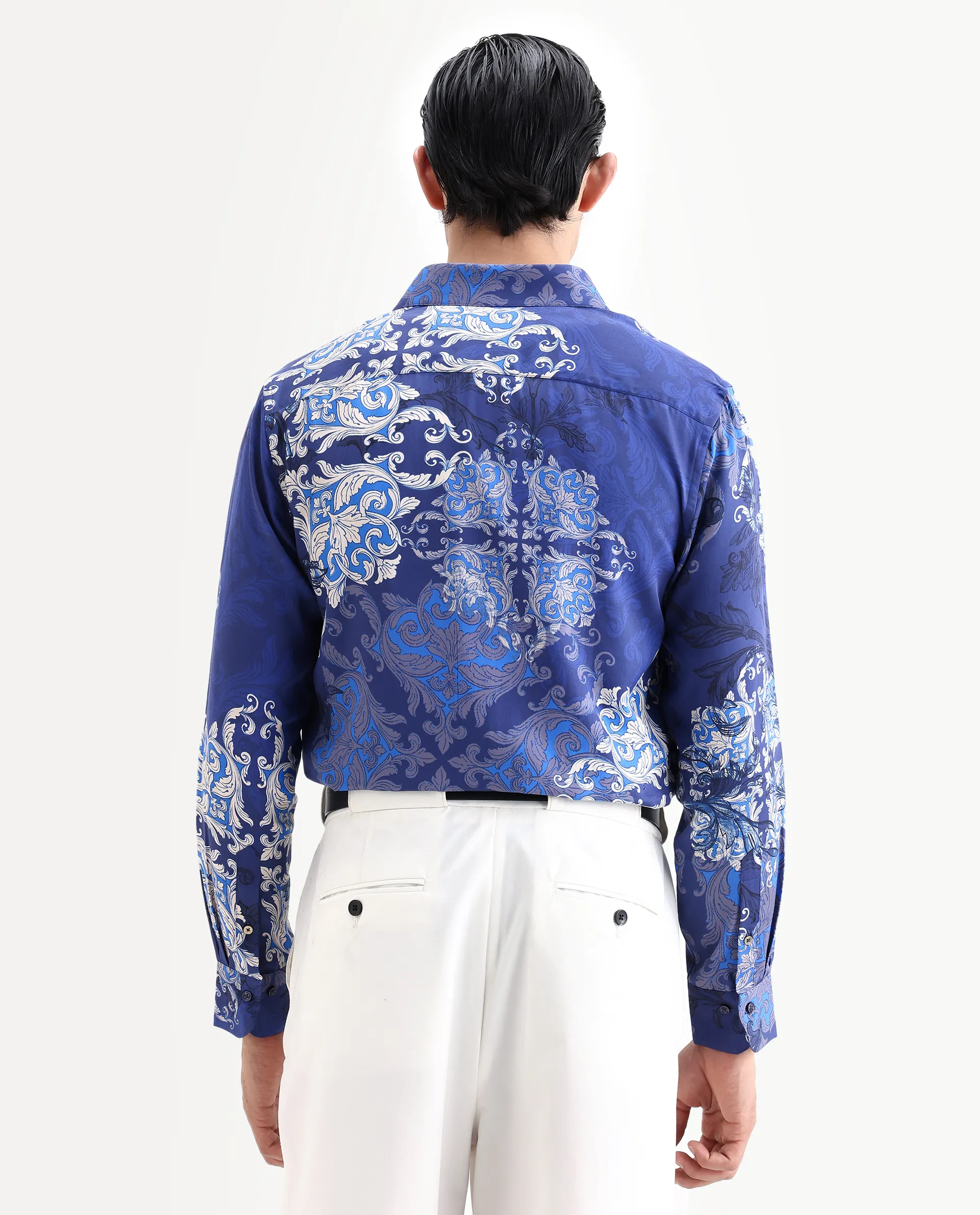 Rare Rabbit Men's Lagos Blue Cotton Blend Fabric Full Sleeve Regular Fit Ornate Print Shirt - Image 8