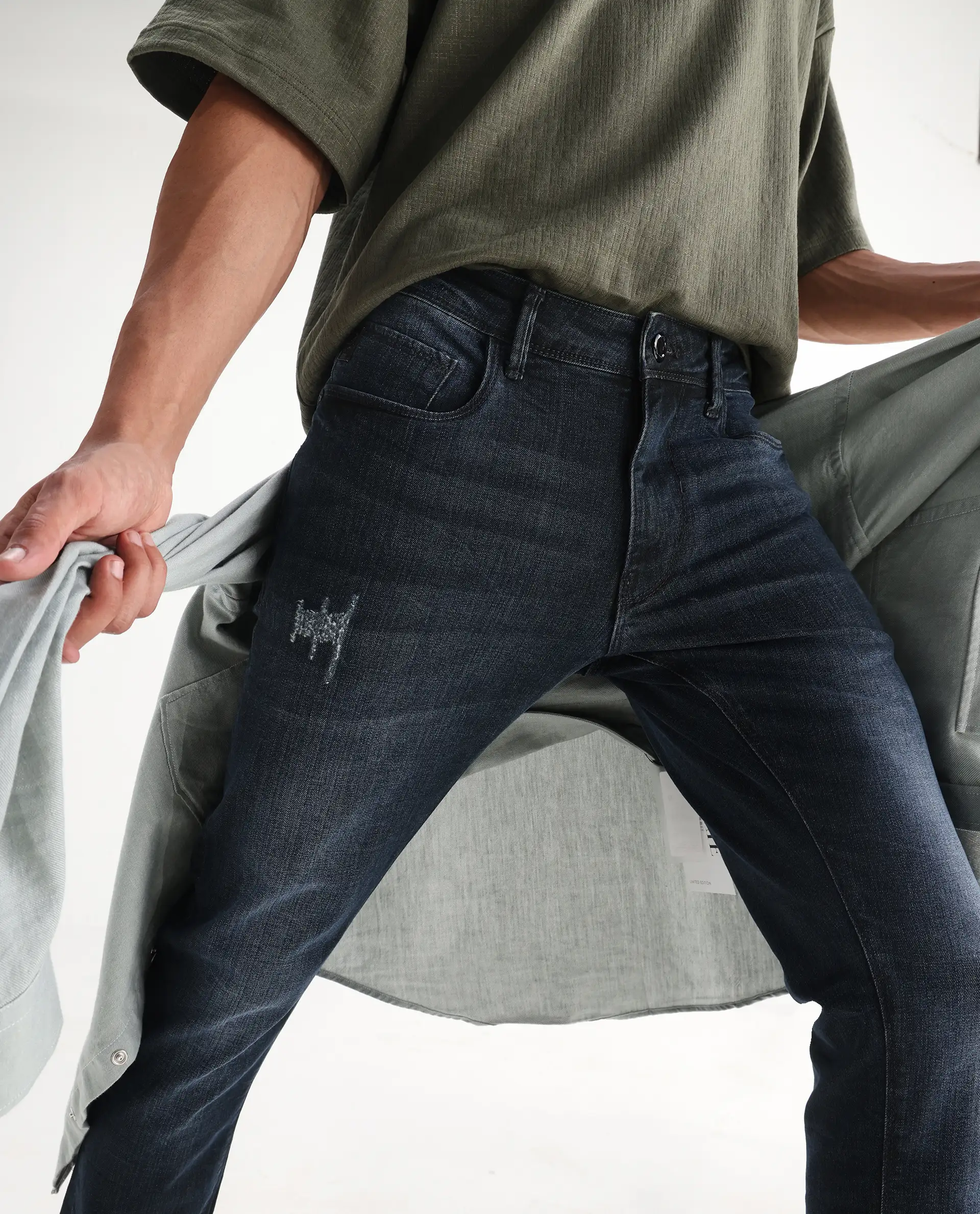 Rare Rabbit Men's Laiden Blue Cotton Plain Hawk Slim Fit Jeans - Image 2