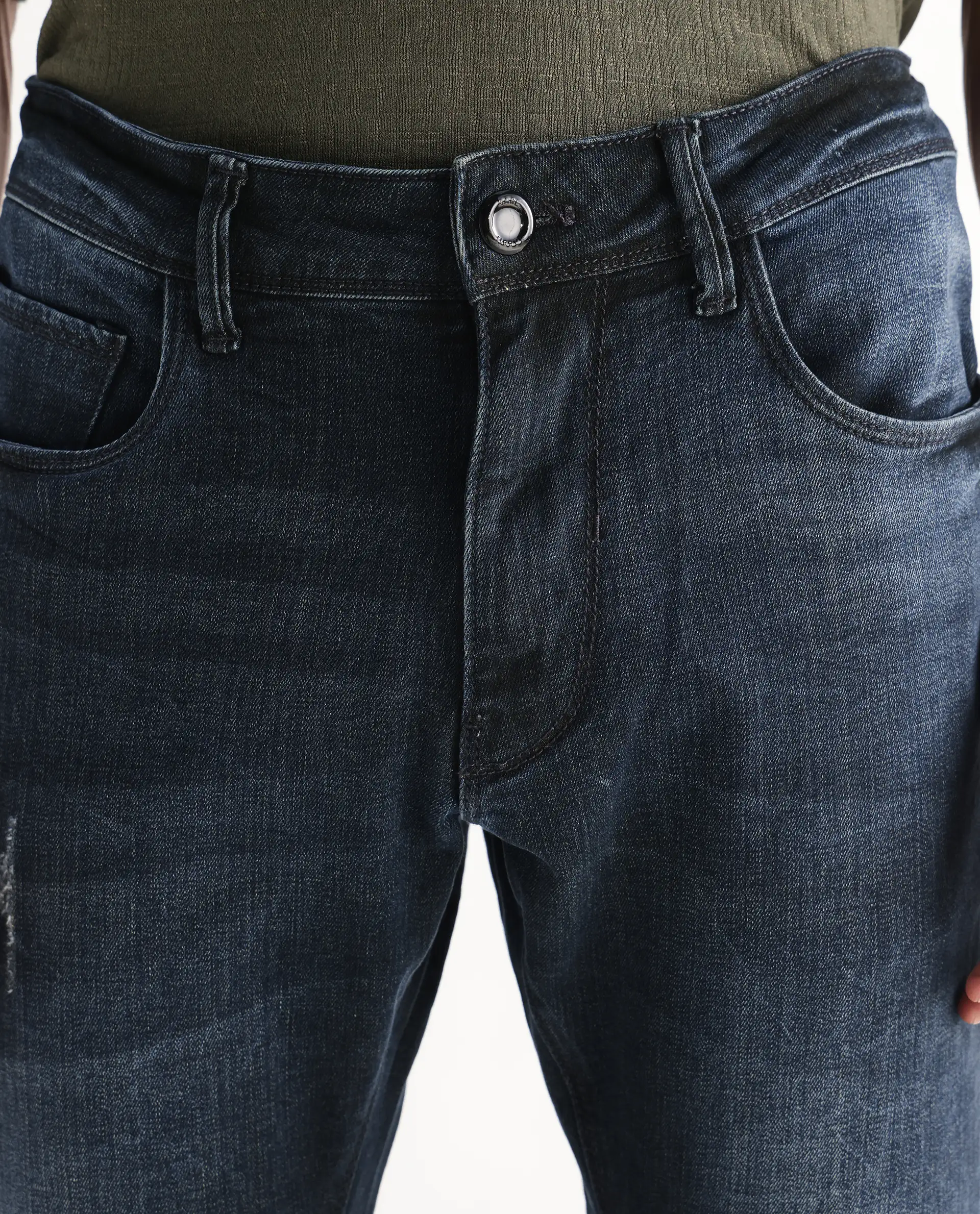 Rare Rabbit Men's Laiden Blue Cotton Plain Hawk Slim Fit Jeans - Image 5