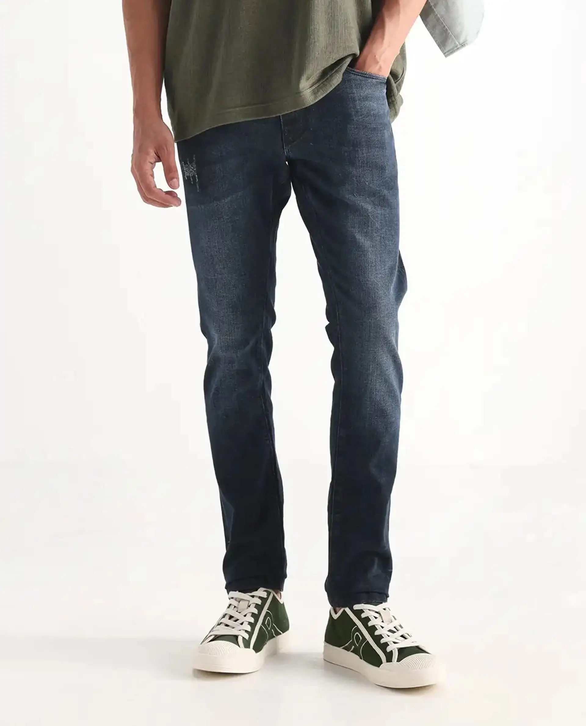 Rare Rabbit Men's Laiden Blue Cotton Plain Hawk Slim Fit Jeans - Image 9