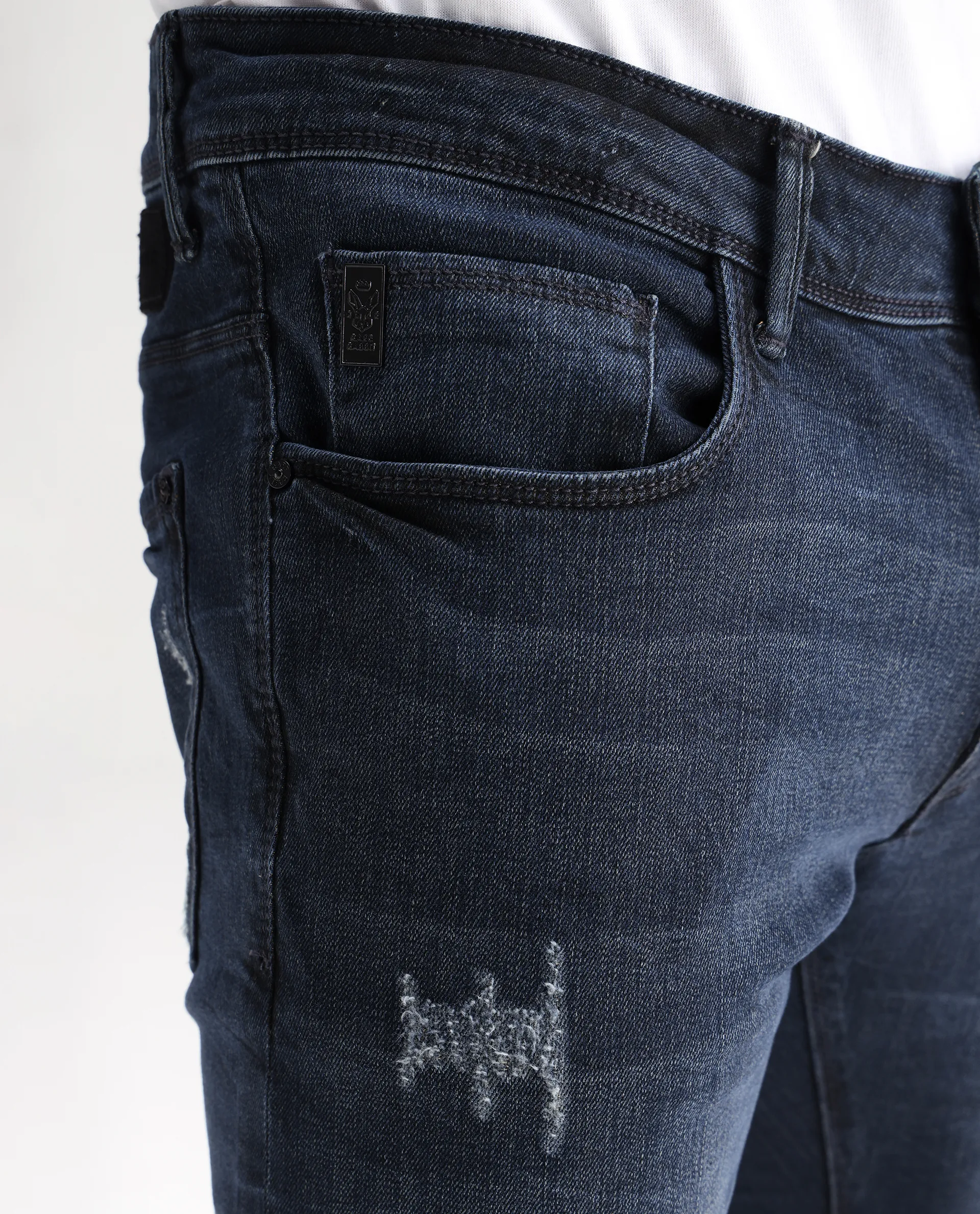 Rare Rabbit Men's Laiden Dusky Green Cotton Plain Hawk Slim Fit Jeans - Image 4