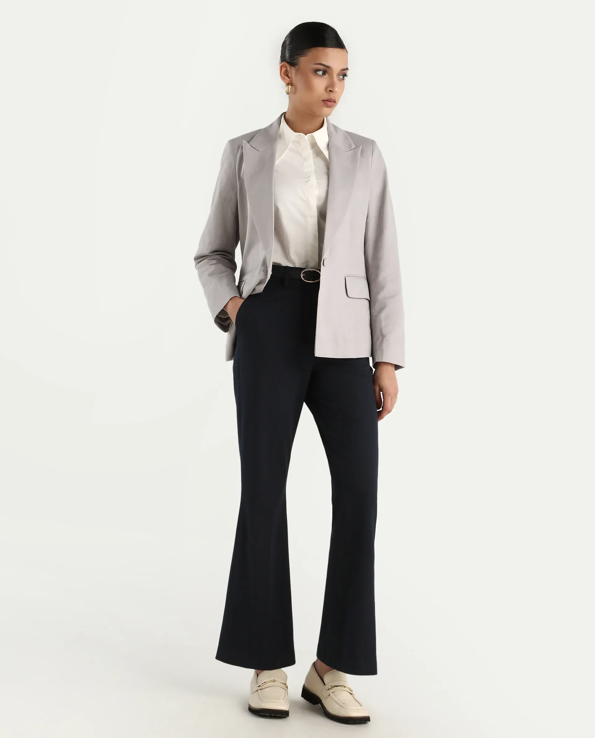 Rareism Women's Laika Grey Linen Lapel Neck Plain Regular Fit Blazer - Image 2