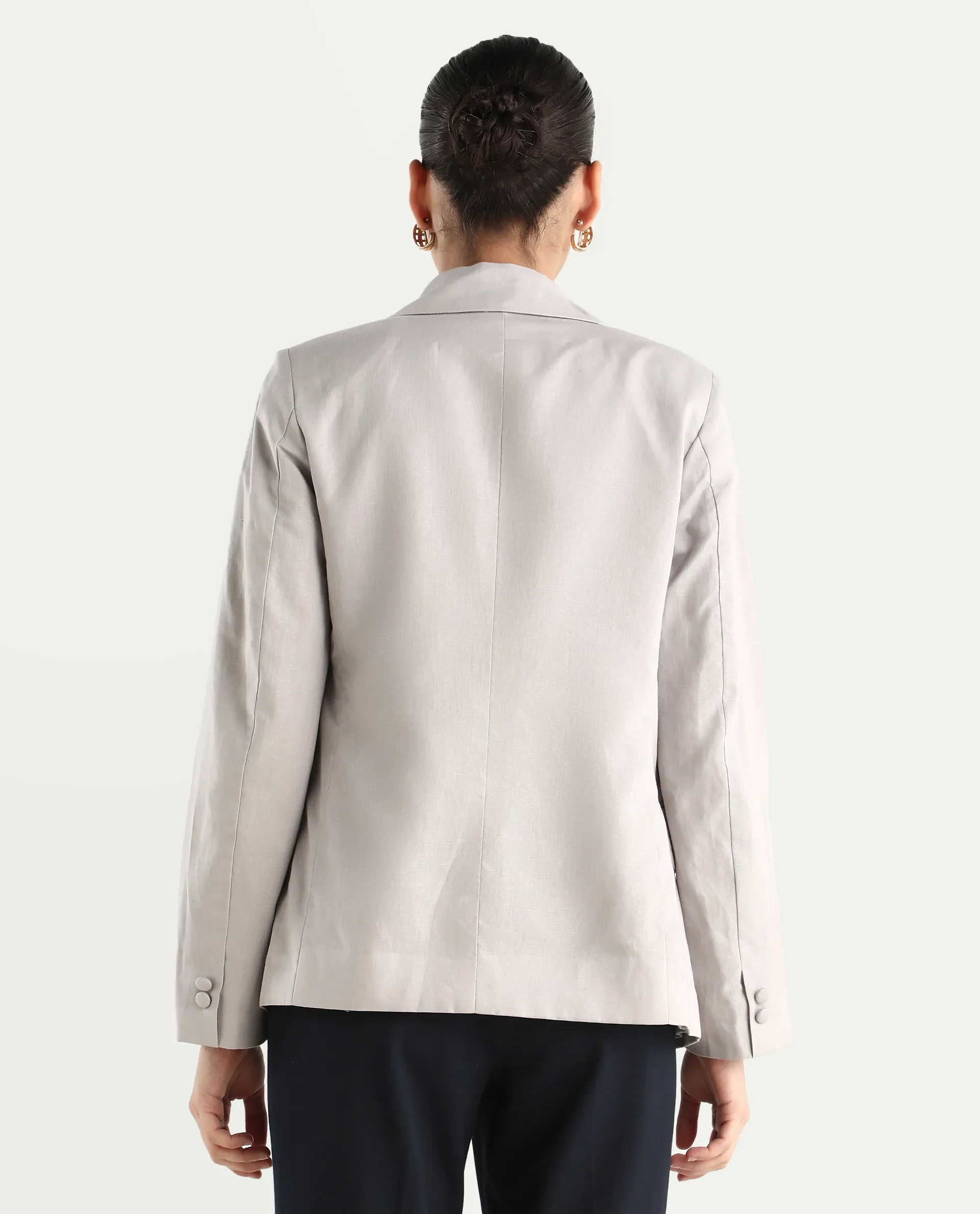 Rareism Women's Laika Grey Linen Lapel Neck Plain Regular Fit Blazer - Image 8