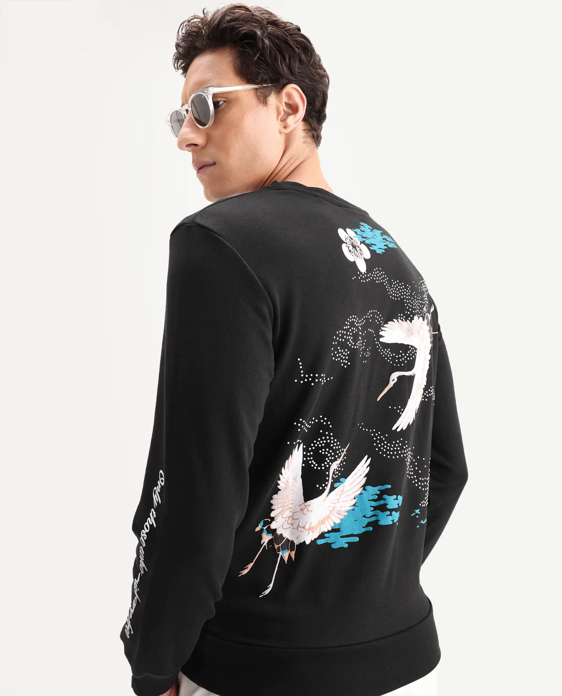 Rare Rabbit Men's Lain Black Cotton Animal Print Boxy Fit Full Sleeve Crew Neck Sweatshirt - Image 4