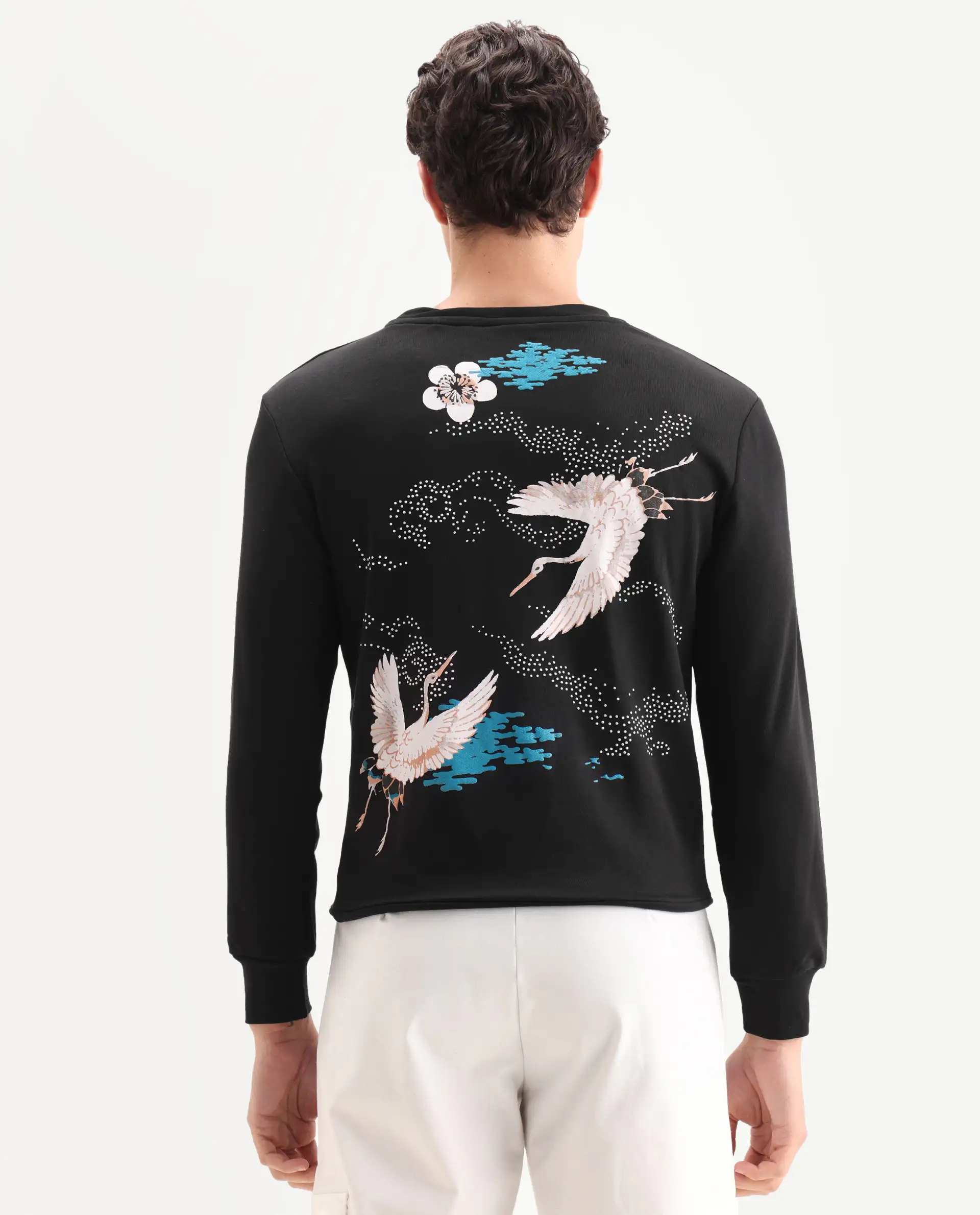 Rare Rabbit Men's Lain Black Cotton Animal Print Boxy Fit Full Sleeve Crew Neck Sweatshirt - Image 7
