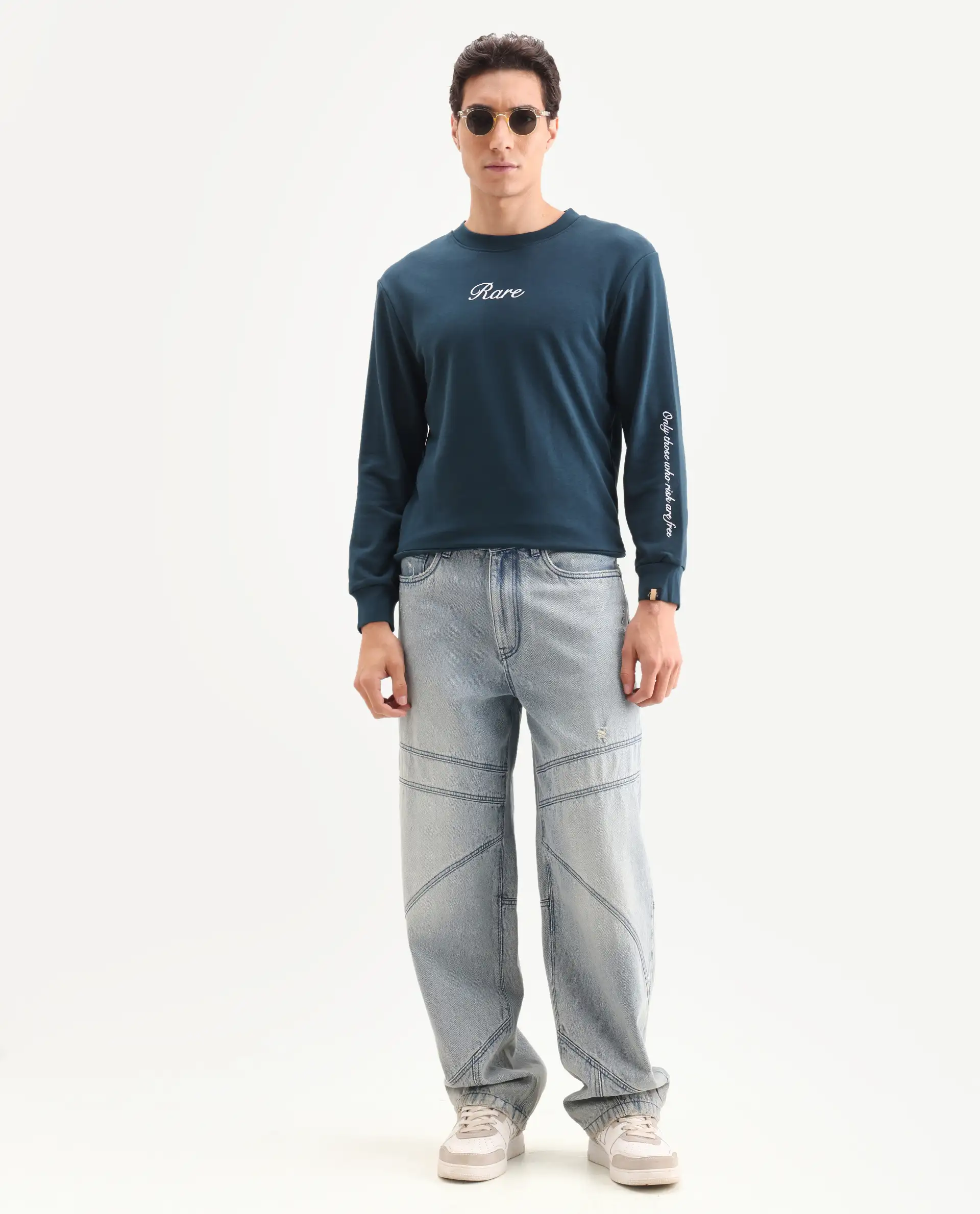 Rare Rabbit Men's Lain Petrol Cotton Animal Print Boxy Fit Full Sleeve Crew Neck Sweatshirt - Image 2