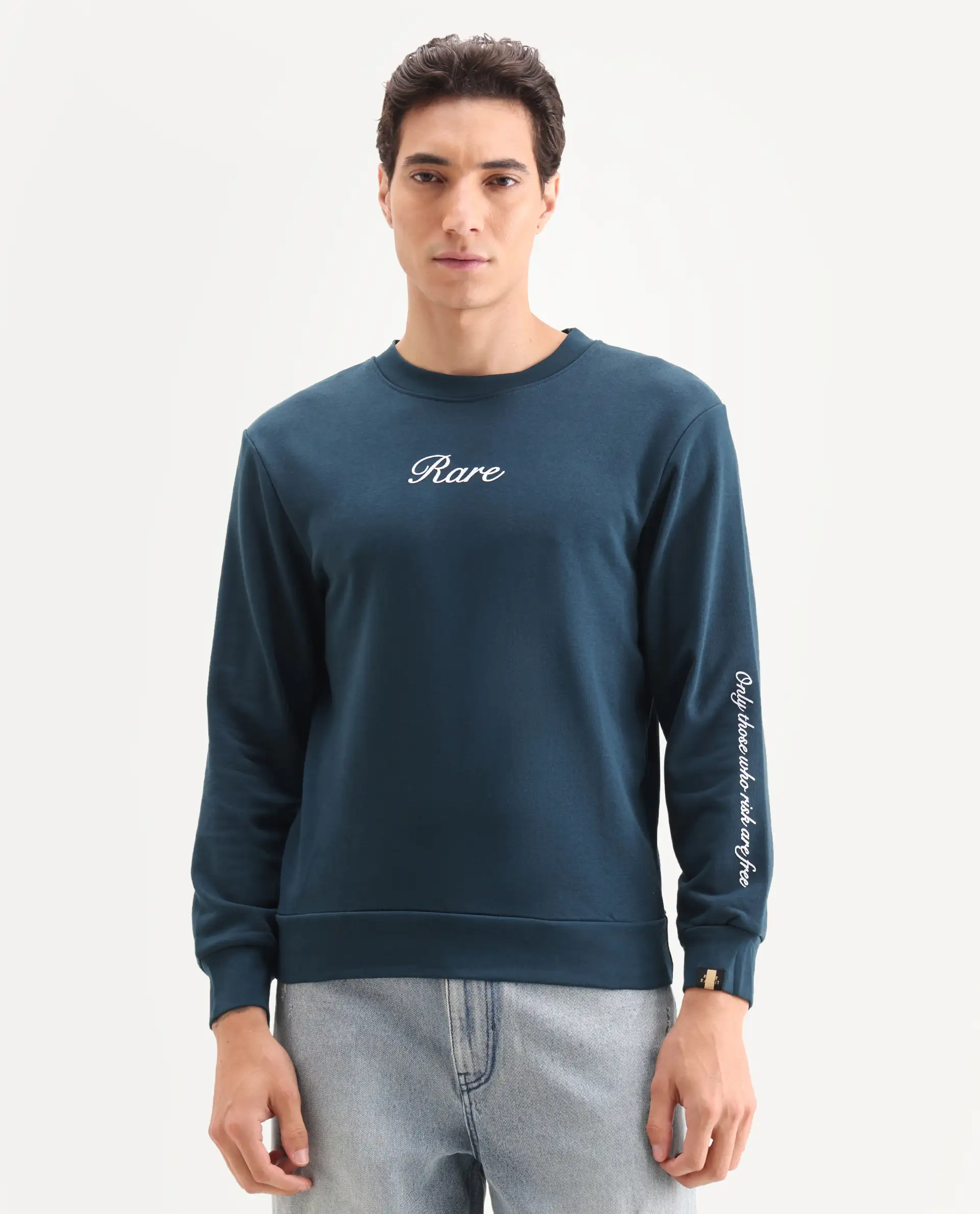 Rare Rabbit Men's Lain Petrol Cotton Animal Print Boxy Fit Full Sleeve Crew Neck Sweatshirt - Image 3