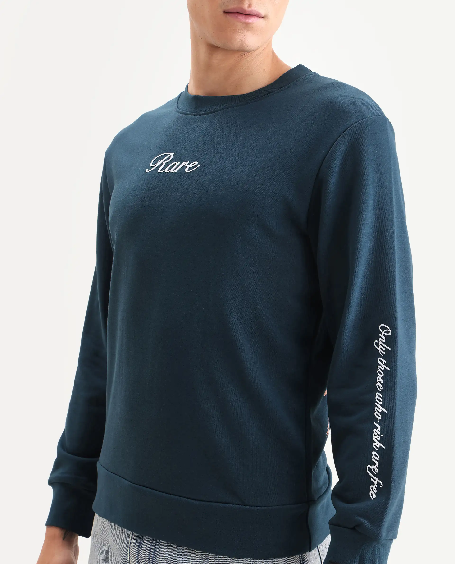 Rare Rabbit Men's Lain Petrol Cotton Animal Print Boxy Fit Full Sleeve Crew Neck Sweatshirt - Image 5