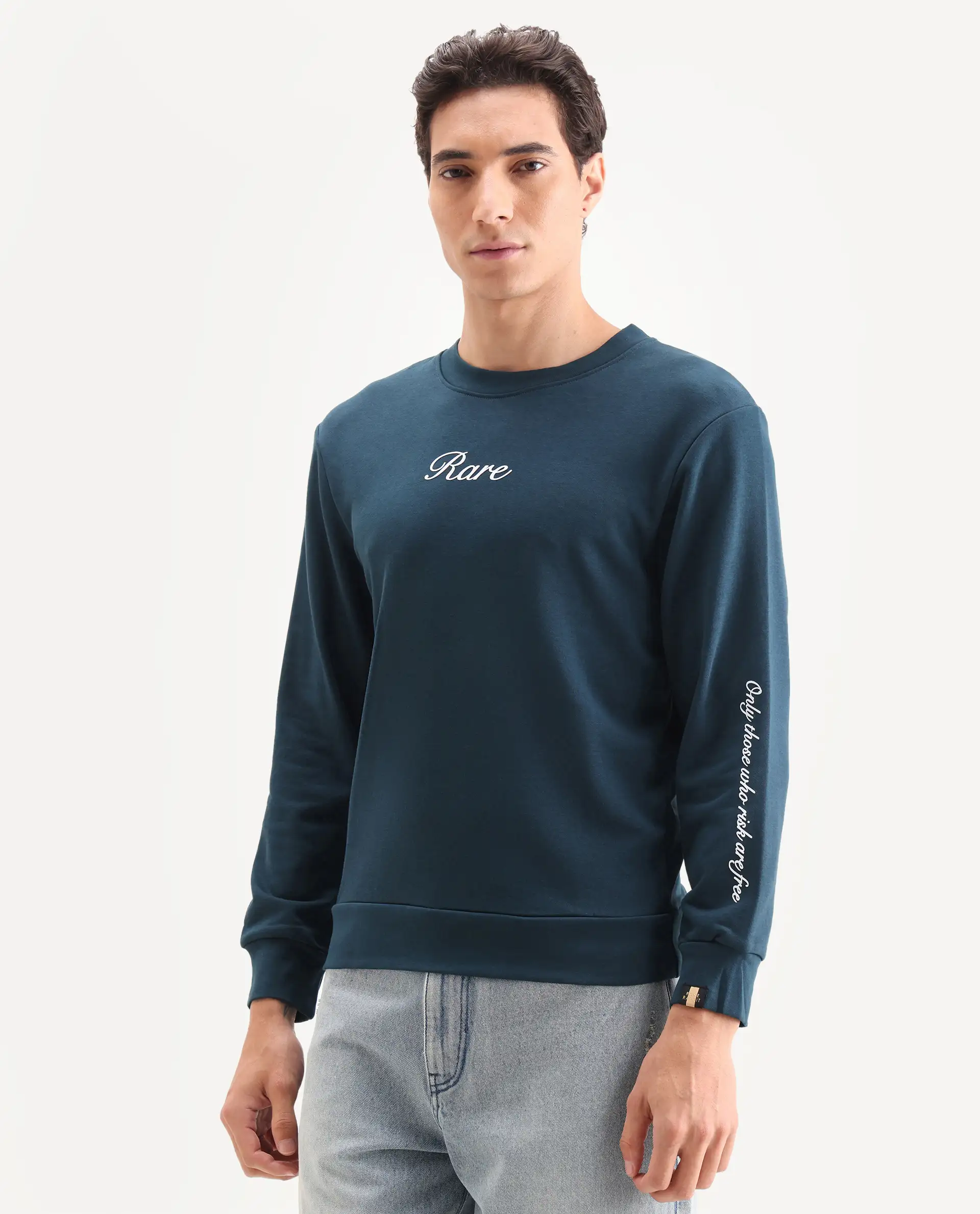 Rare Rabbit Men's Lain Petrol Cotton Animal Print Boxy Fit Full Sleeve Crew Neck Sweatshirt - Image 6