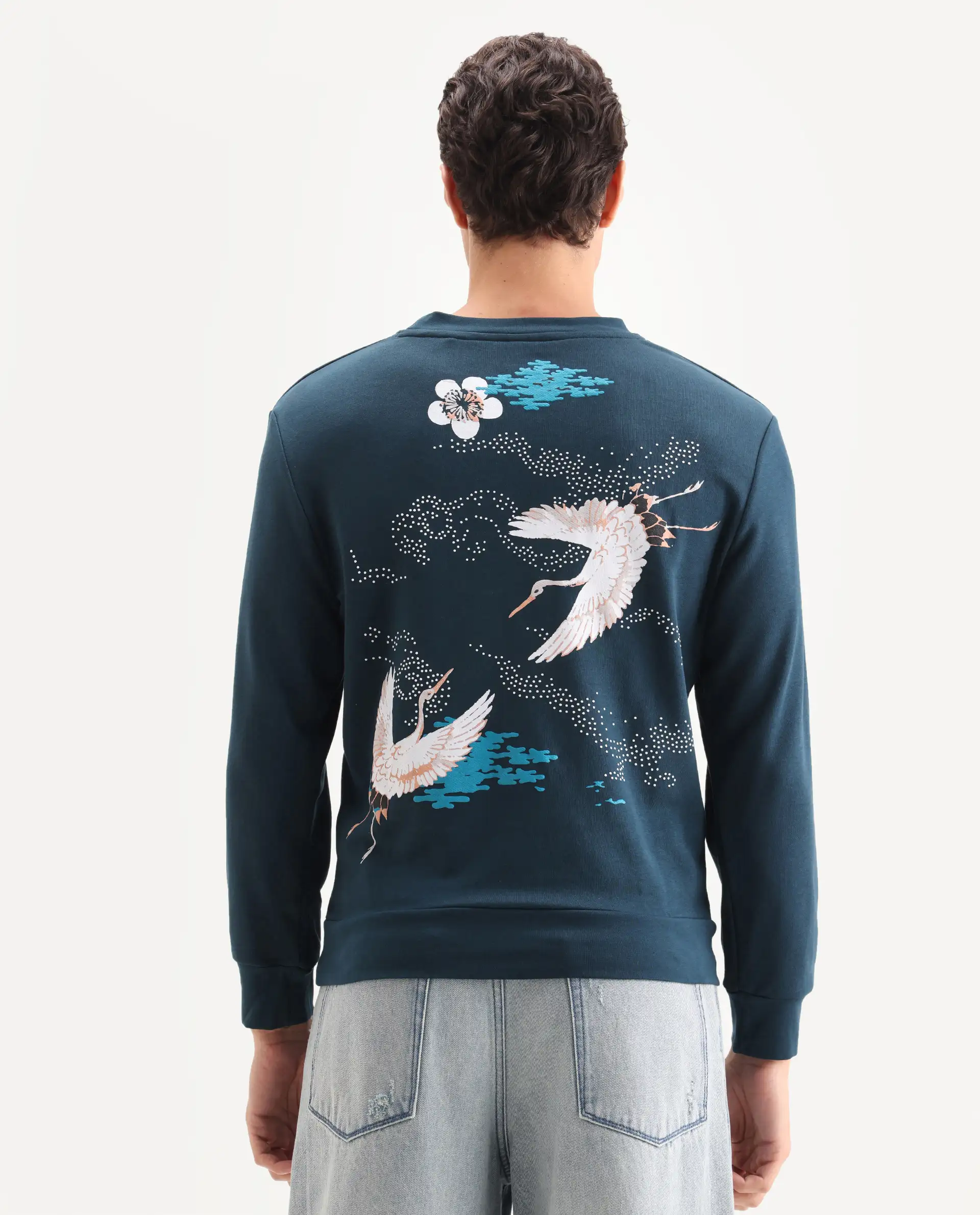 Rare Rabbit Men's Lain Petrol Cotton Animal Print Boxy Fit Full Sleeve Crew Neck Sweatshirt - Image 8
