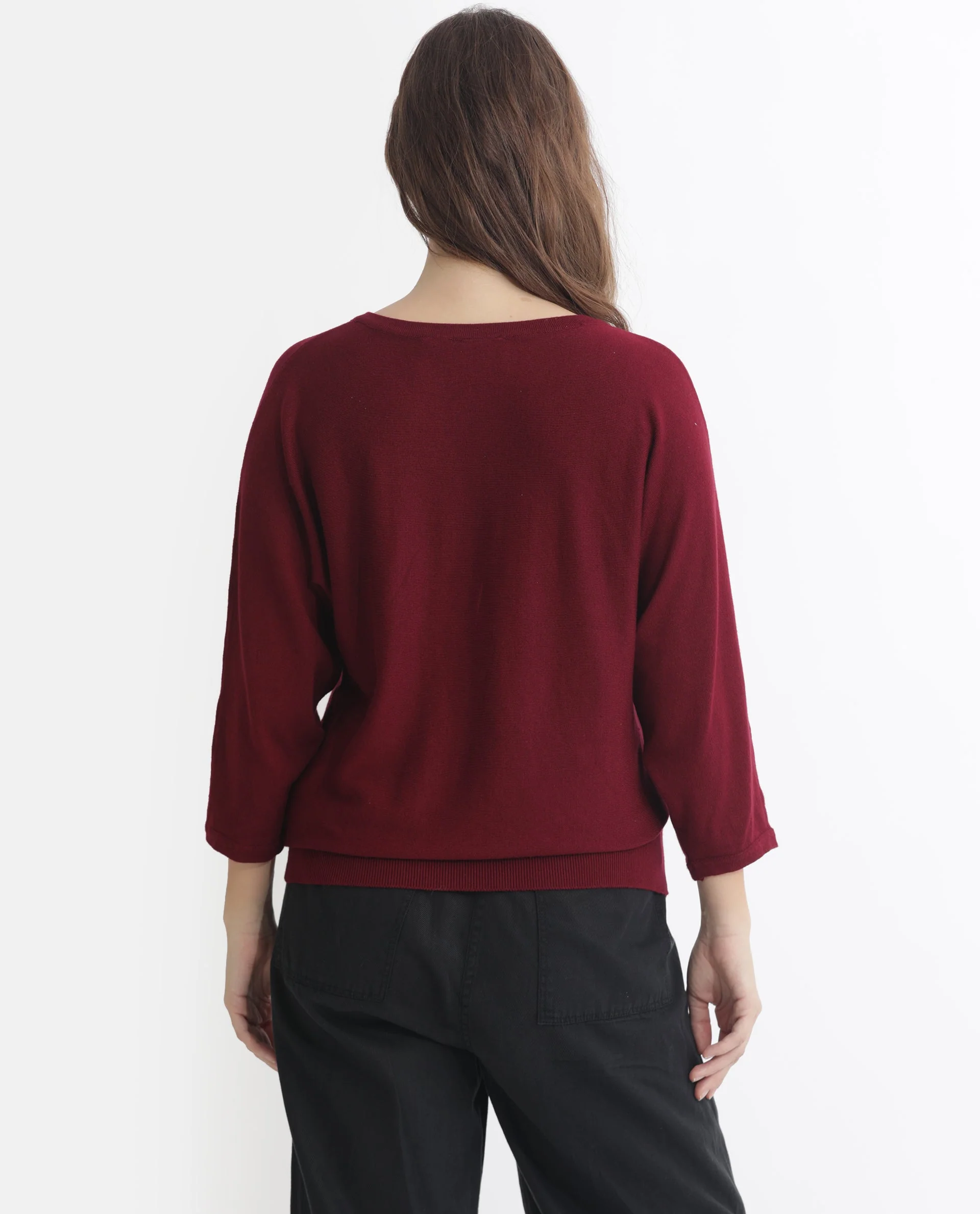 Rareism Women's Laine Maroon Viscose V-Neck Plain Kimono Sleeve Regular Fit Top - Image 10