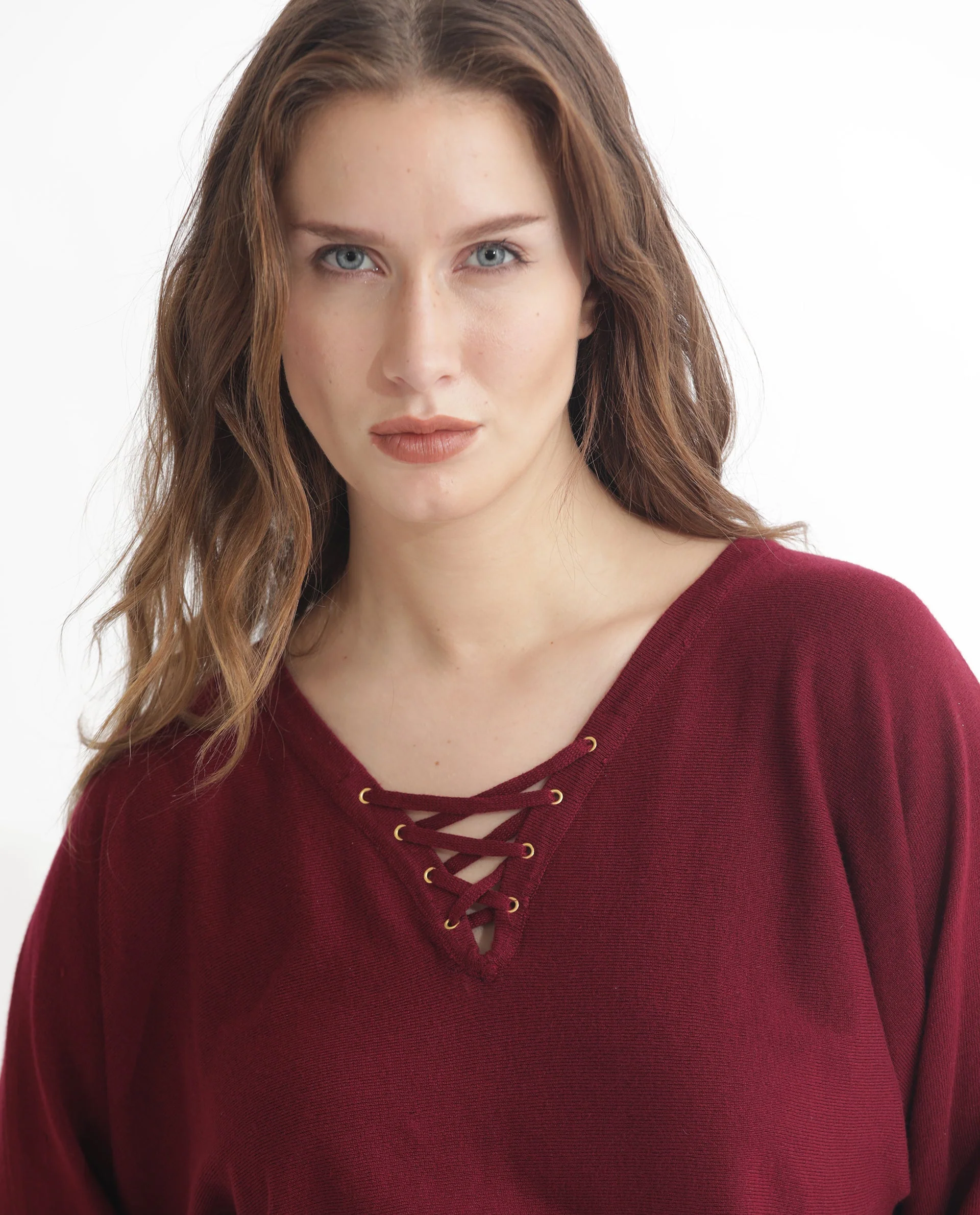 Rareism Women's Laine Maroon Viscose V-Neck Plain Kimono Sleeve Regular Fit Top - Image 4