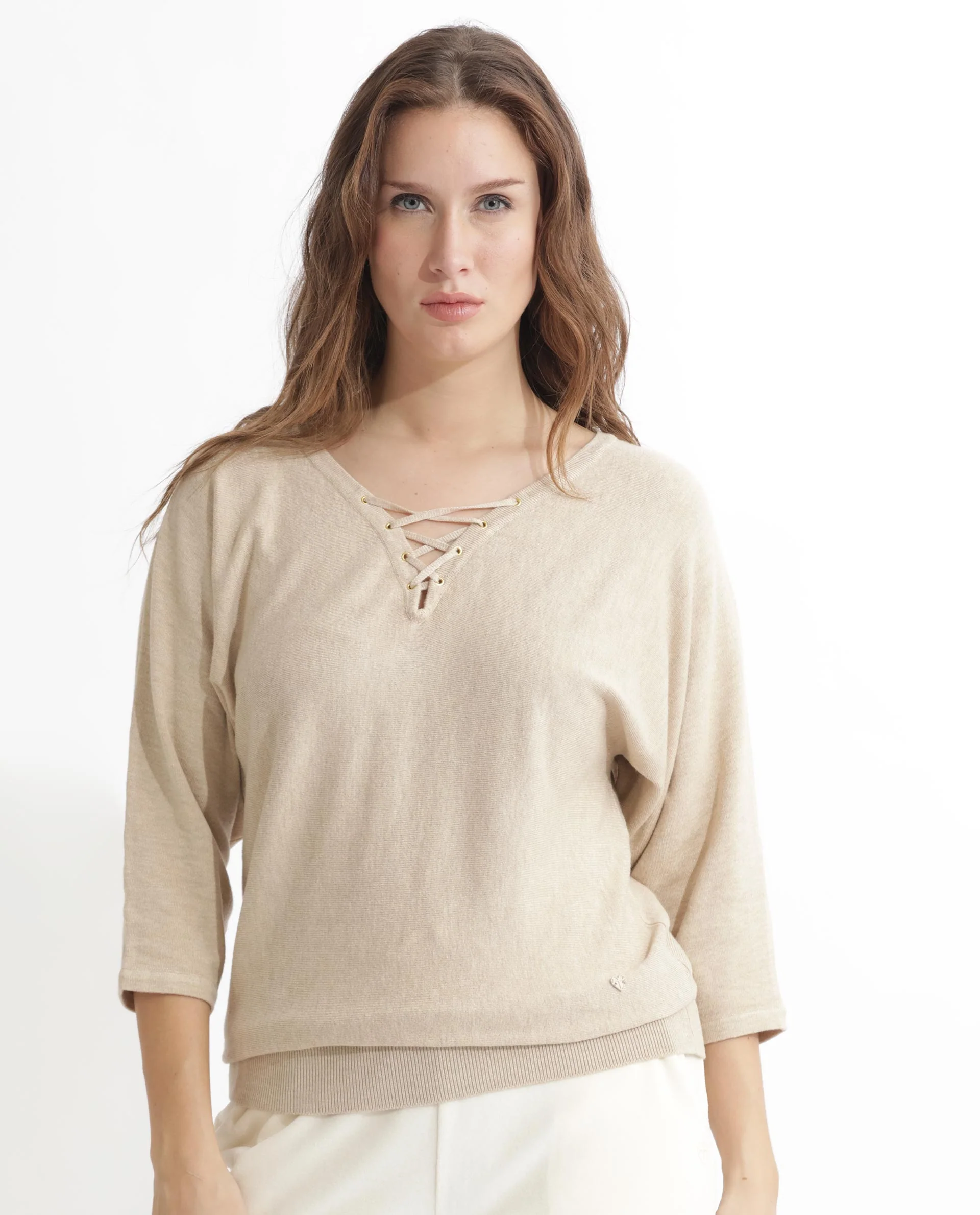 Rareism Women's Laine Beige Viscose V-Neck Plain Kimono Sleeve Regular Fit Top - Image 10