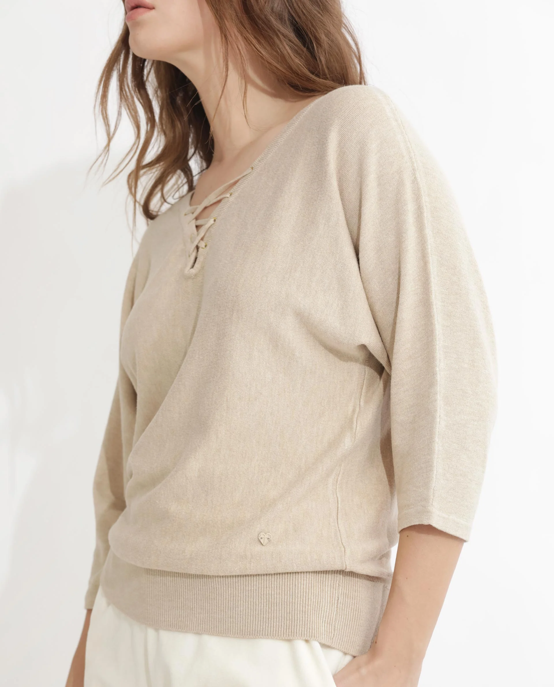 Rareism Women's Laine Beige Viscose V-Neck Plain Kimono Sleeve Regular Fit Top - Image 4