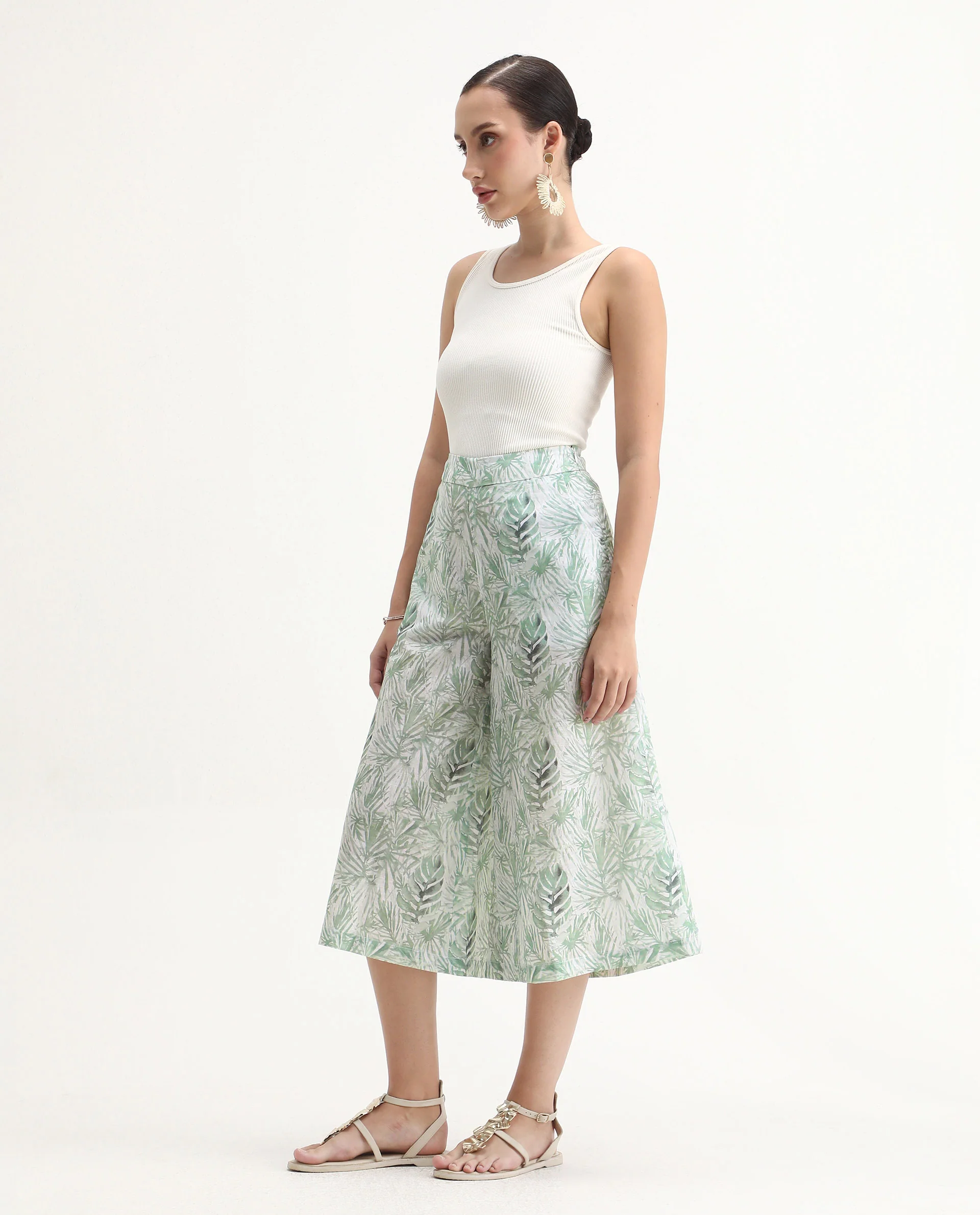 Rareism Women's Lakar Off White Linen Abstract Print Midi Flared Trouser - Image 5
