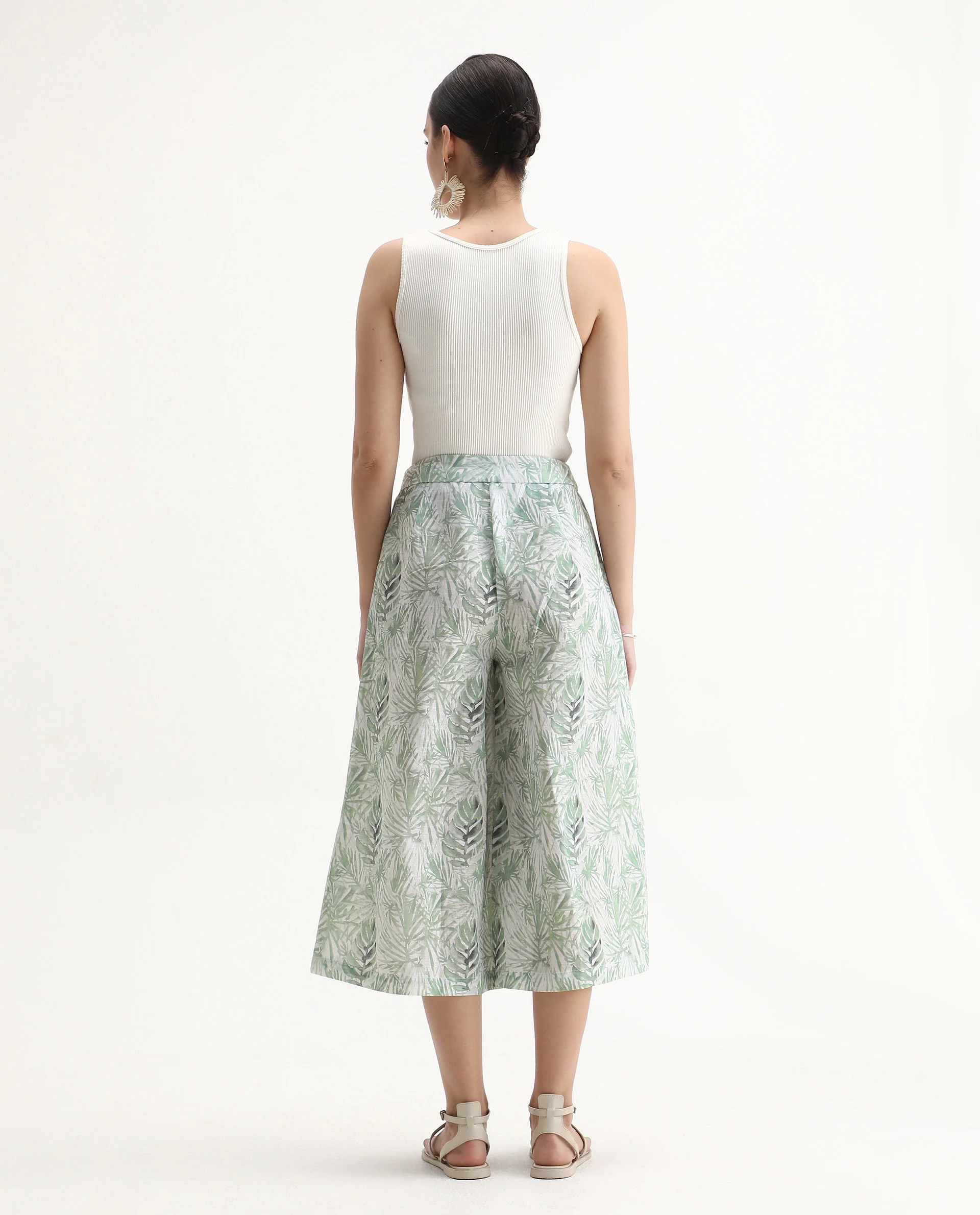 Rareism Women's Lakar Off White Linen Abstract Print Midi Flared Trouser - Image 7