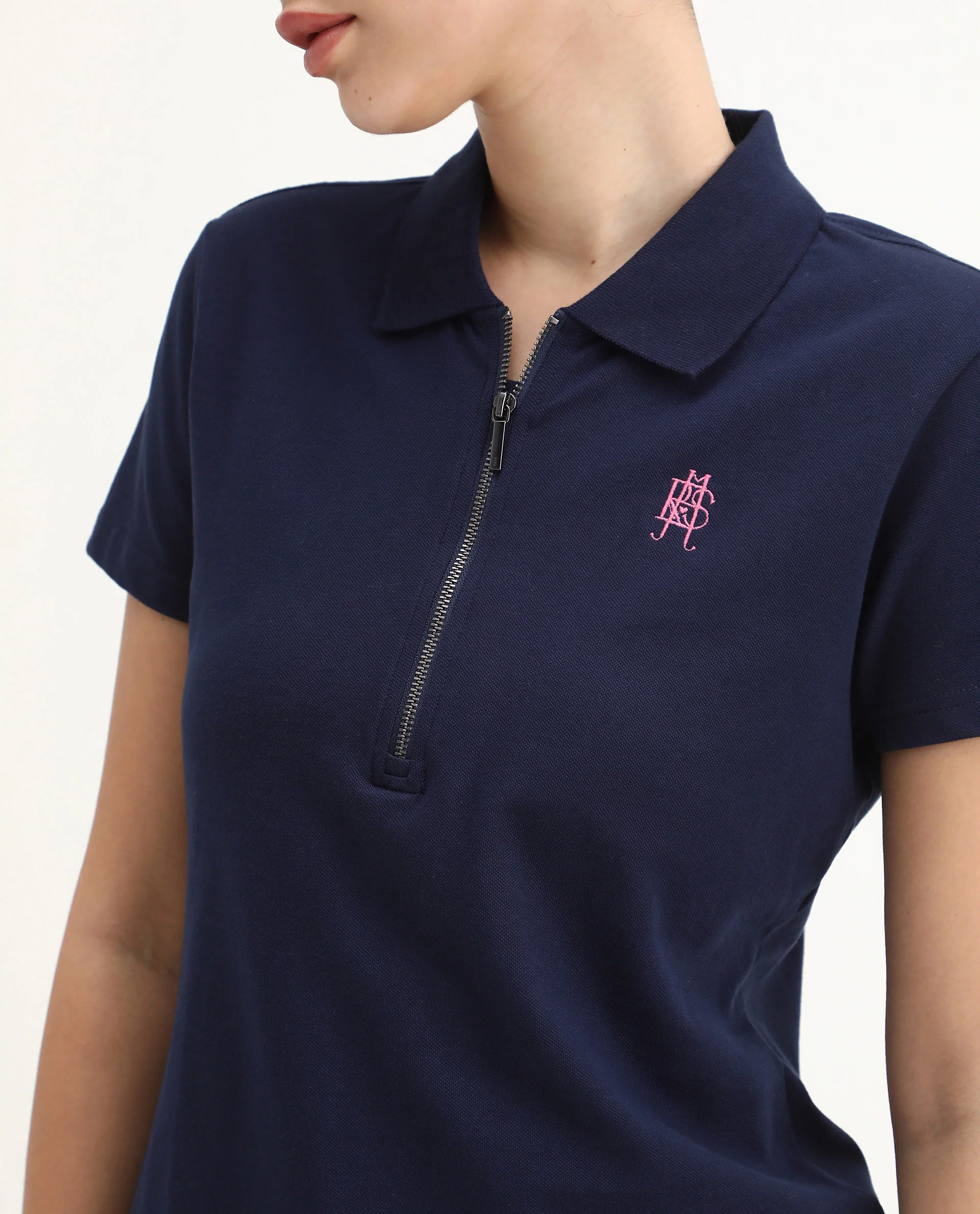 Rareism Women's Laken Navy Cotton Blend Polo Neck Plain Regular Fit Polo - Image 5