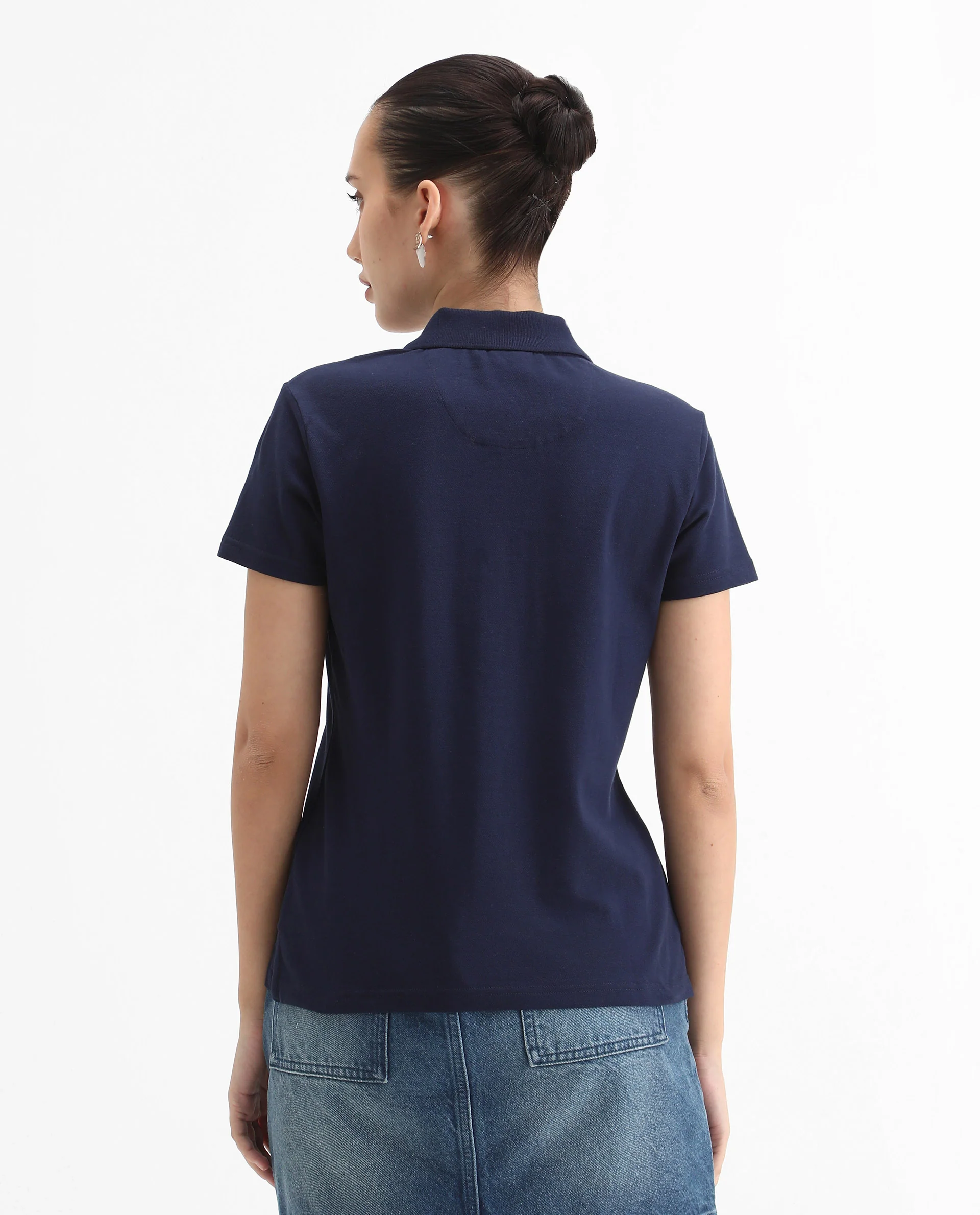 Rareism Women's Laken Navy Cotton Blend Polo Neck Plain Regular Fit Polo - Image 8
