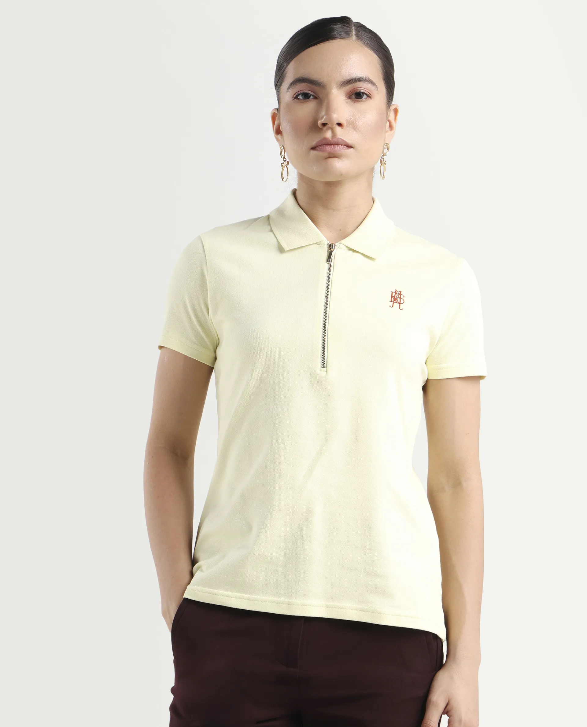 Rareism Women's Laken Pastel Green Cotton Blend Polo Neck Plain Regular Fit Polo - Image 3