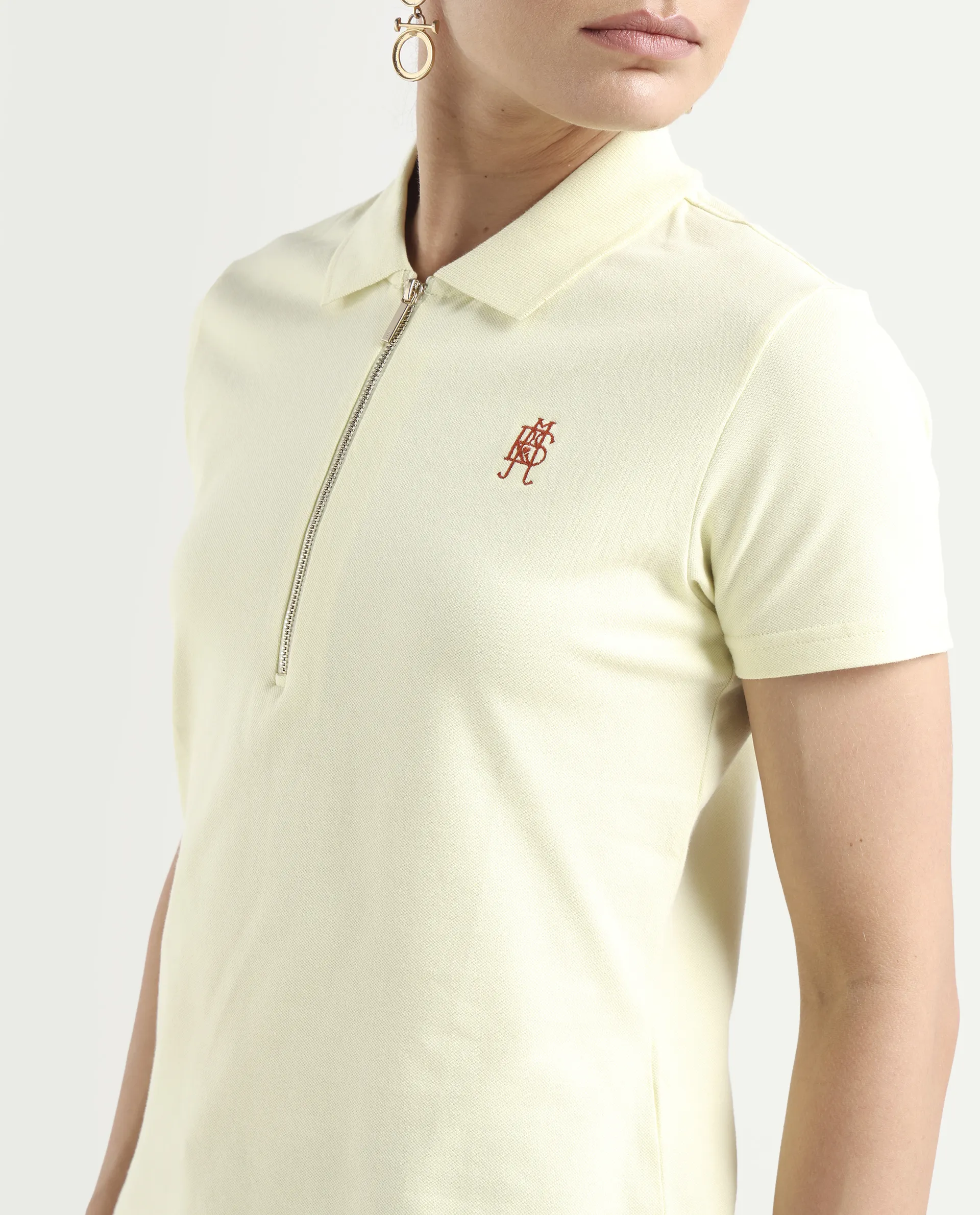 Rareism Women's Laken Pastel Green Cotton Blend Polo Neck Plain Regular Fit Polo - Image 4
