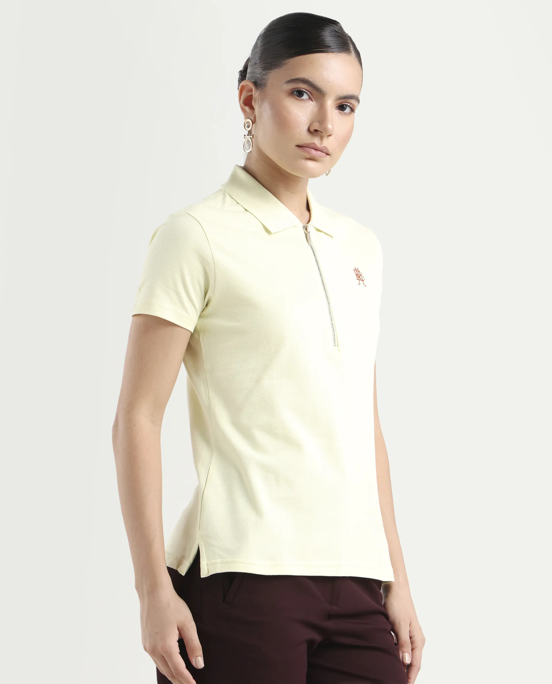 Rareism Women's Laken Pastel Green Cotton Blend Polo Neck Plain Regular Fit Polo - Image 6
