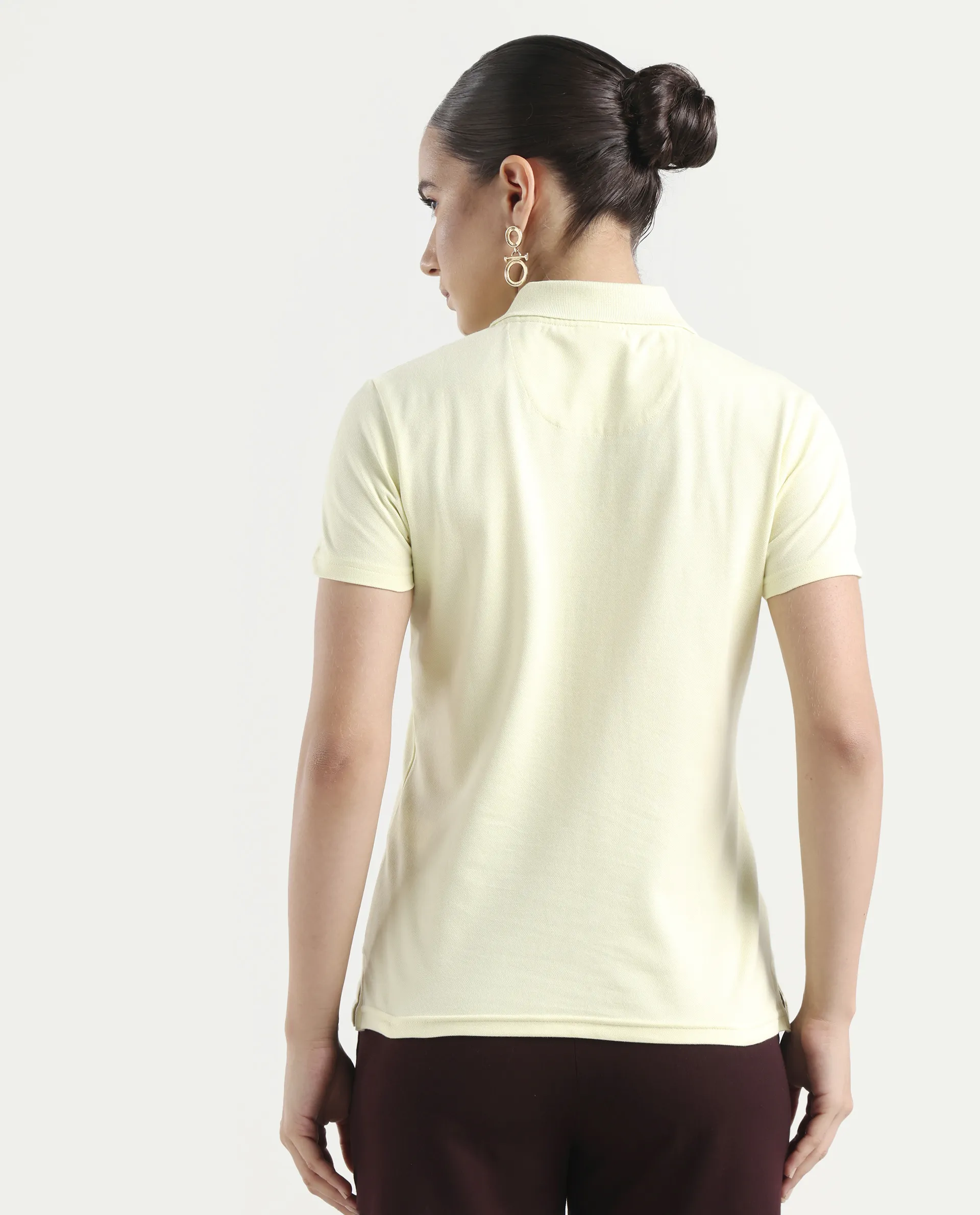 Rareism Women's Laken Pastel Green Cotton Blend Polo Neck Plain Regular Fit Polo - Image 7