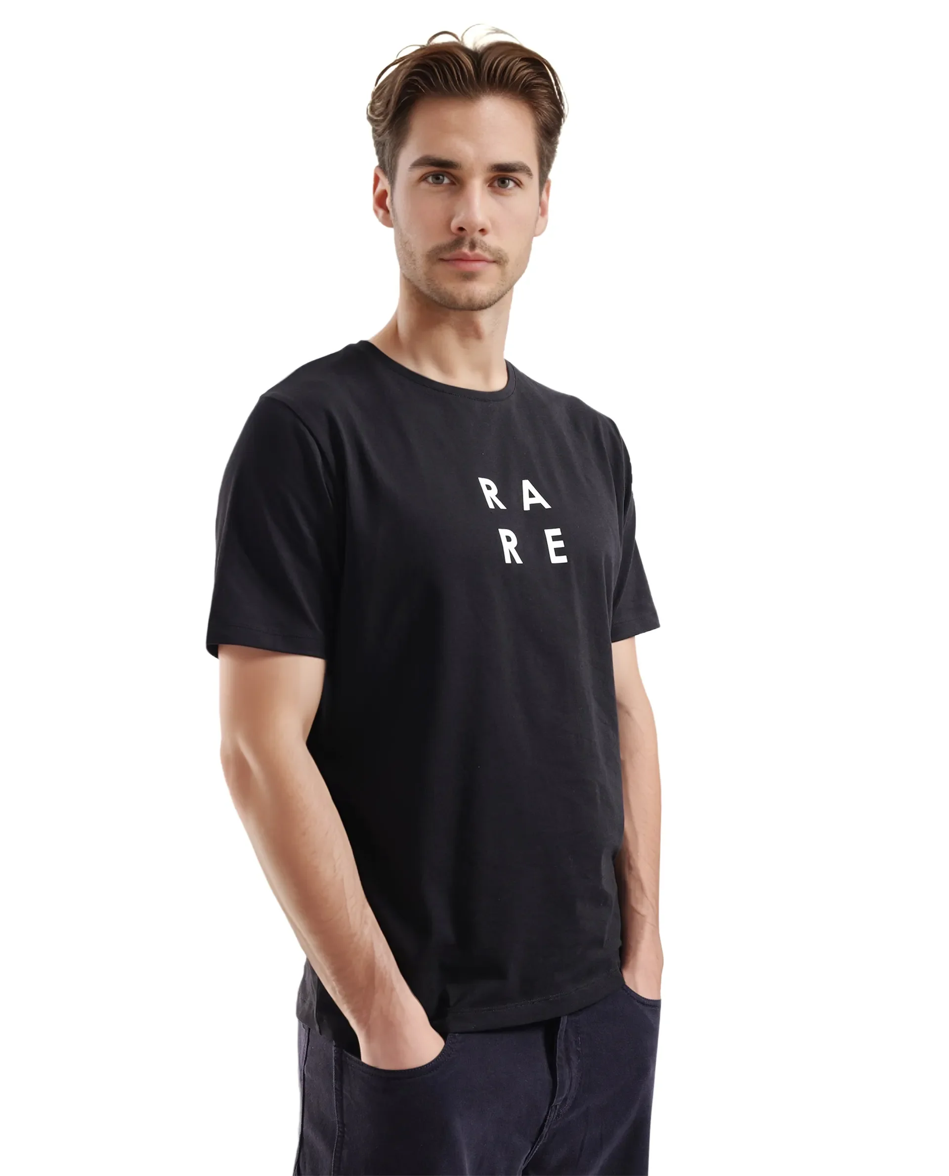 Rare Rabbit Men's Lalyy Black Cotton Graphic Print Slim Fit Half Sleeve Crew Neck T-Shirt - Image 3