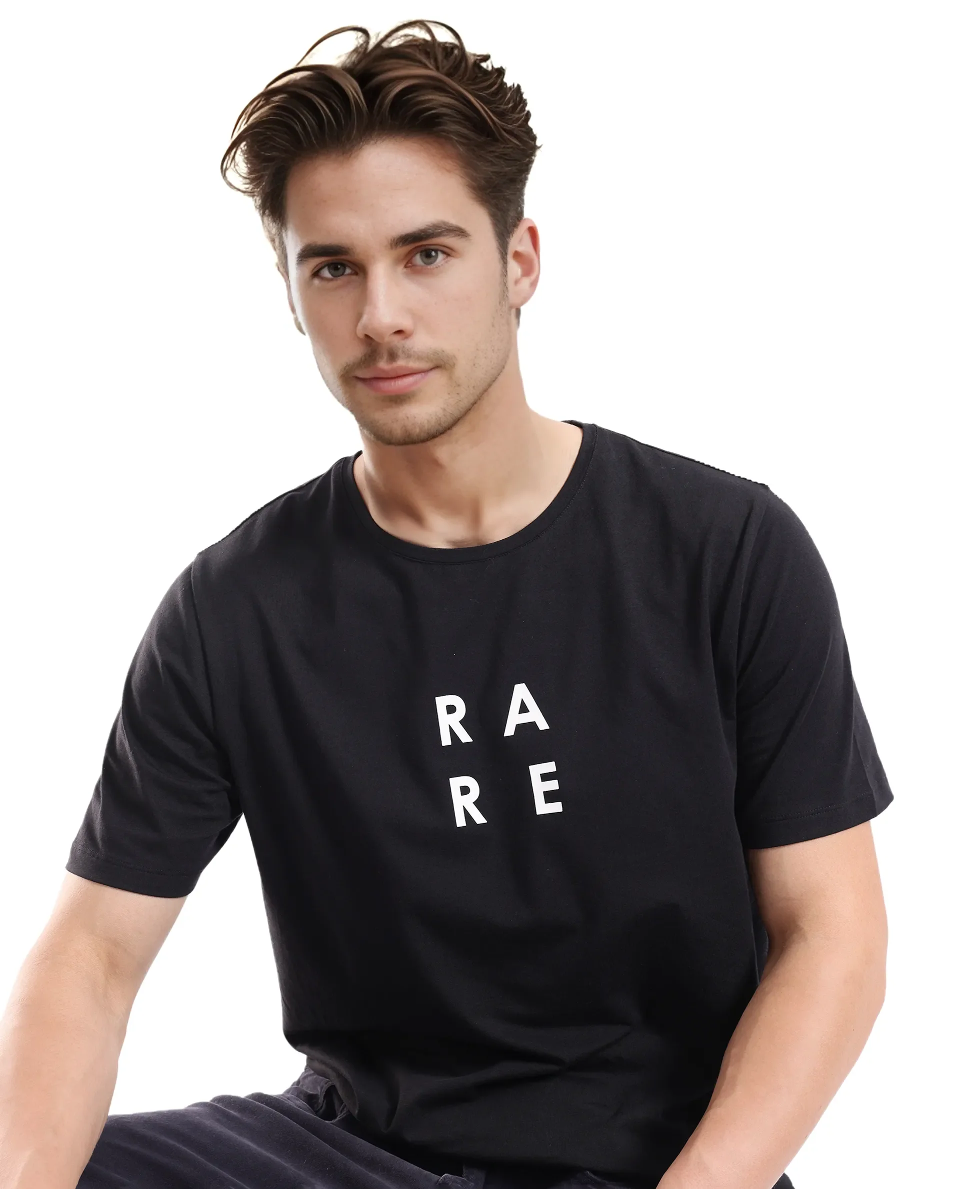 Rare Rabbit Men's Lalyy Black Cotton Graphic Print Slim Fit Half Sleeve Crew Neck T-Shirt - Image 7