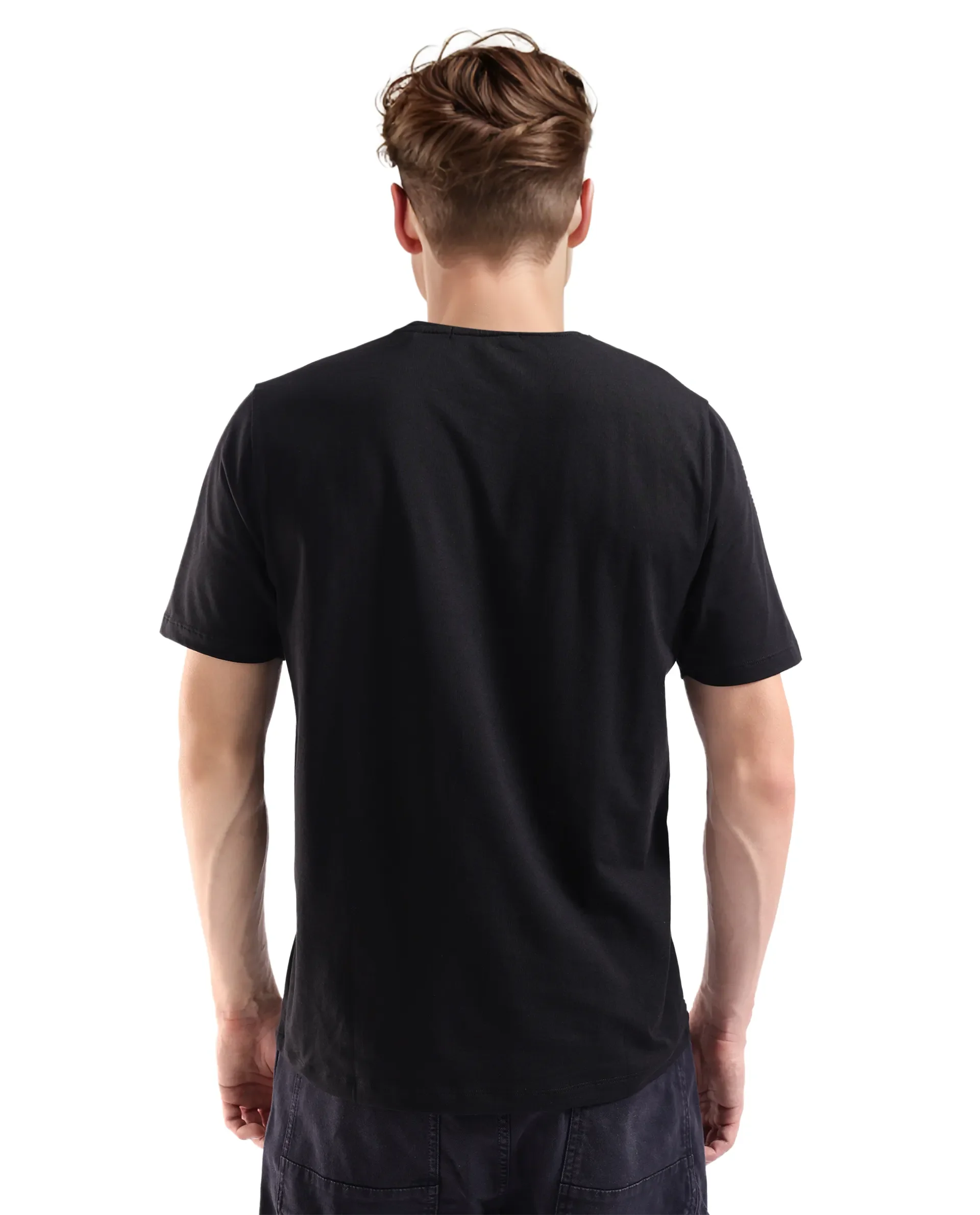 Rare Rabbit Men's Lalyy Black Cotton Graphic Print Slim Fit Half Sleeve Crew Neck T-Shirt - Image 8