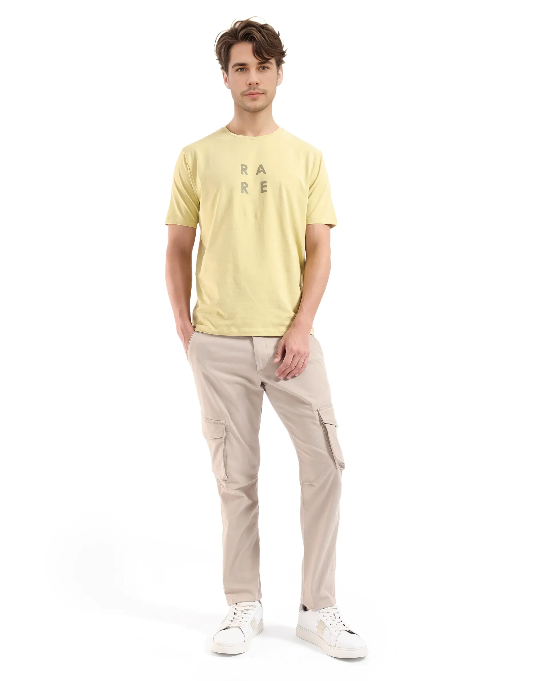 Rare Rabbit Men's Lalyy Dusky Yellow Cotton Graphic Print Slim Fit Half Sleeve Crew Neck T-Shirt - Image 2