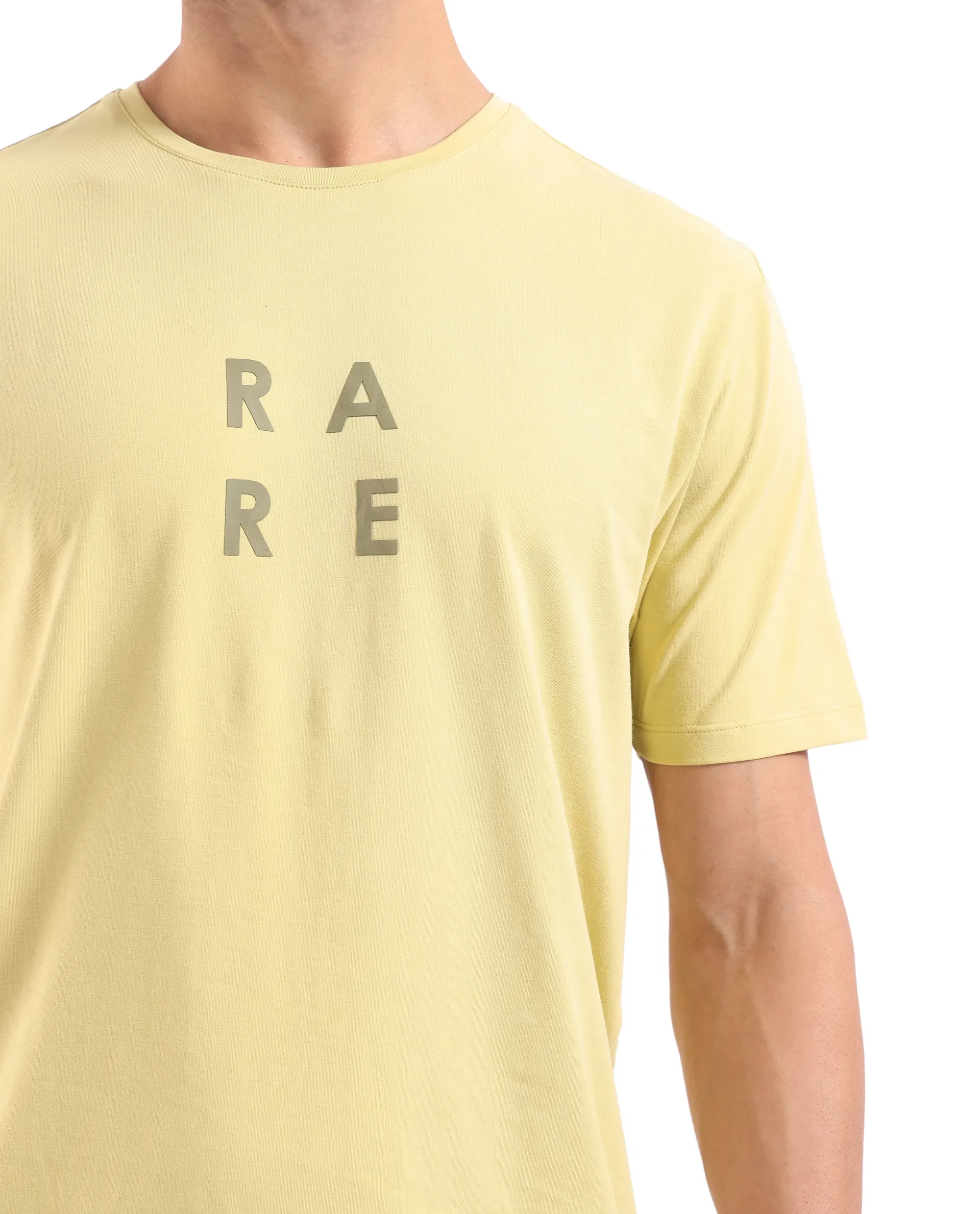 Rare Rabbit Men's Lalyy Dusky Yellow Cotton Graphic Print Slim Fit Half Sleeve Crew Neck T-Shirt - Image 4