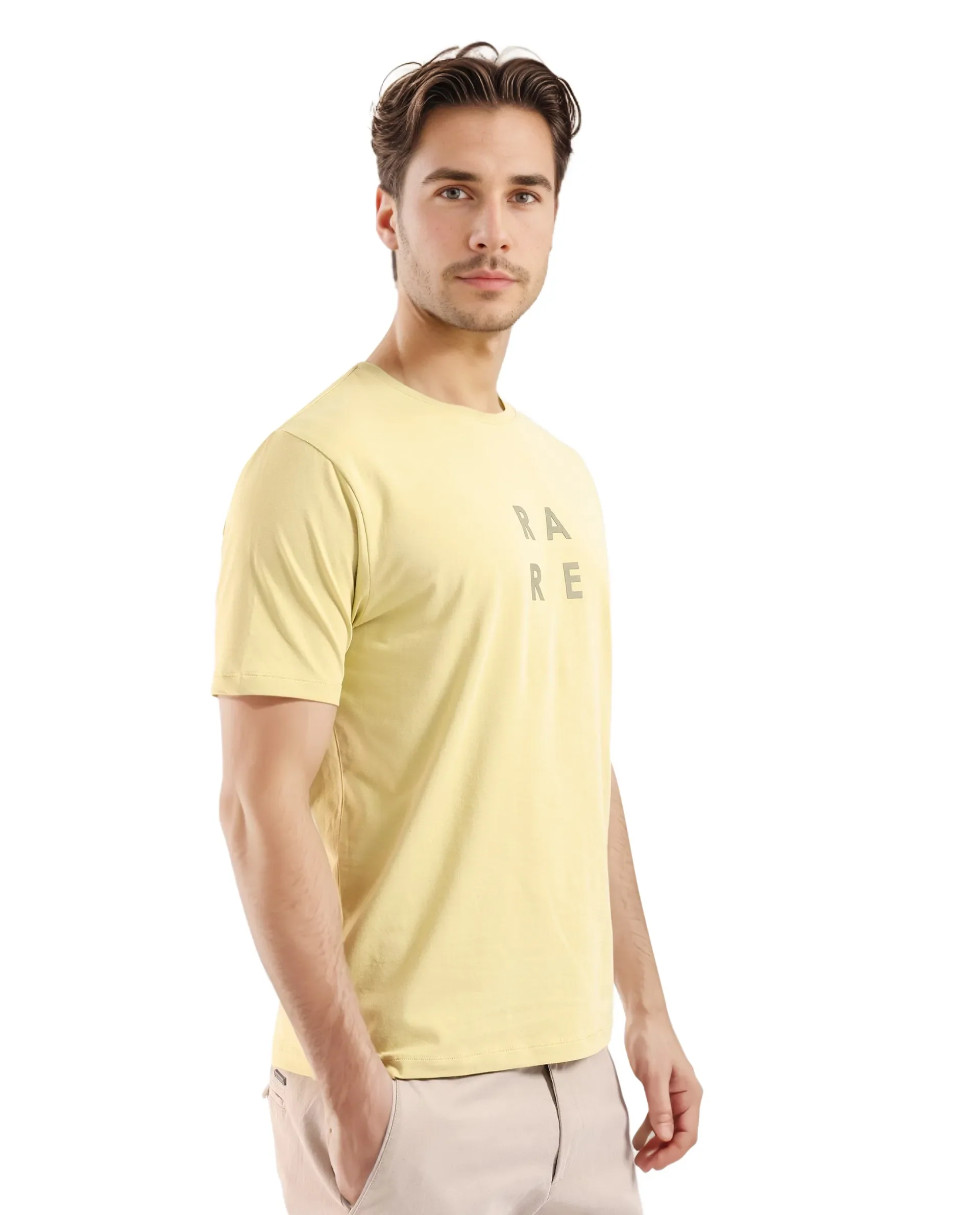 Rare Rabbit Men's Lalyy Dusky Yellow Cotton Graphic Print Slim Fit Half Sleeve Crew Neck T-Shirt - Image 7