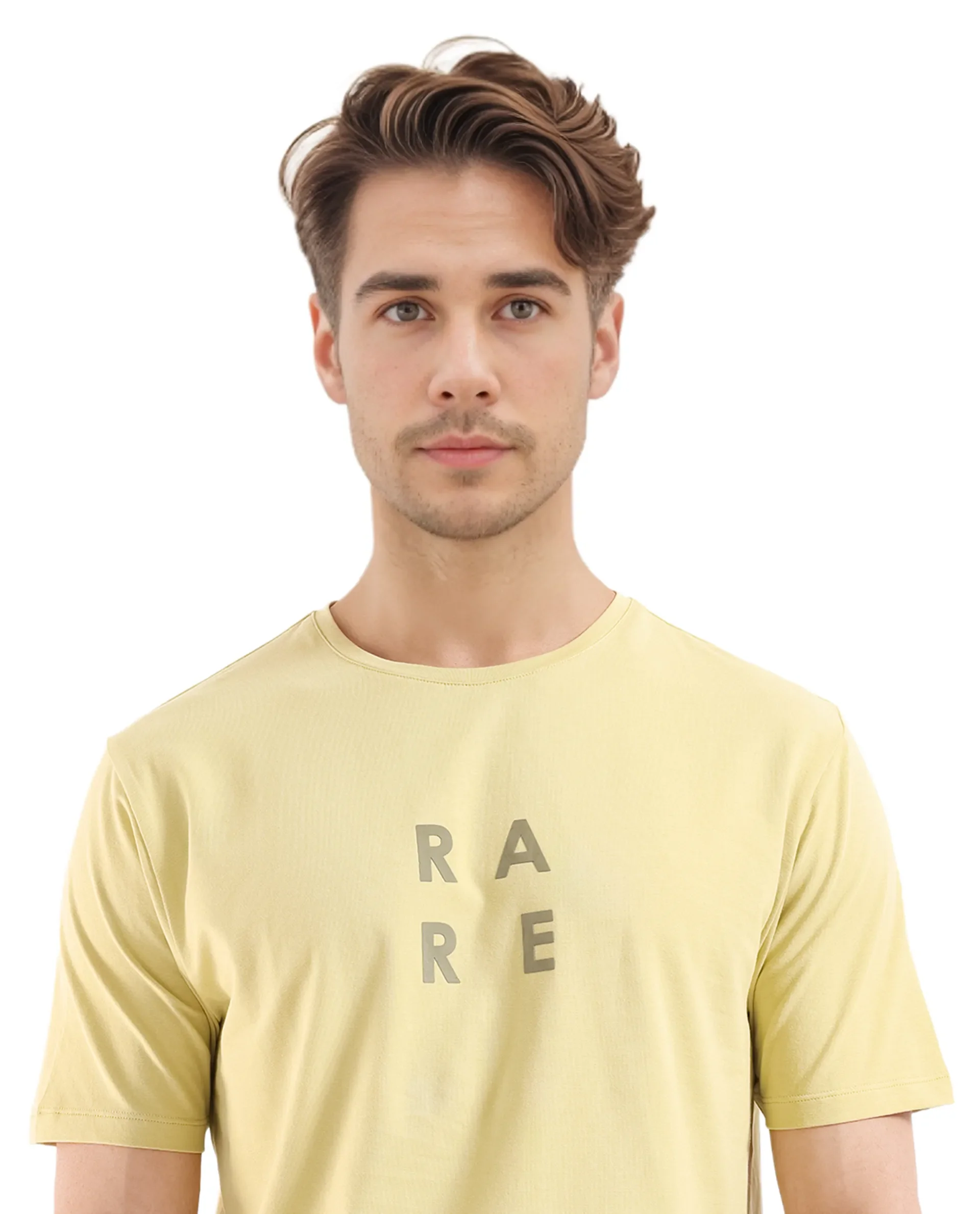 Rare Rabbit Men's Lalyy Dusky Yellow Cotton Graphic Print Slim Fit Half Sleeve Crew Neck T-Shirt - Image 8