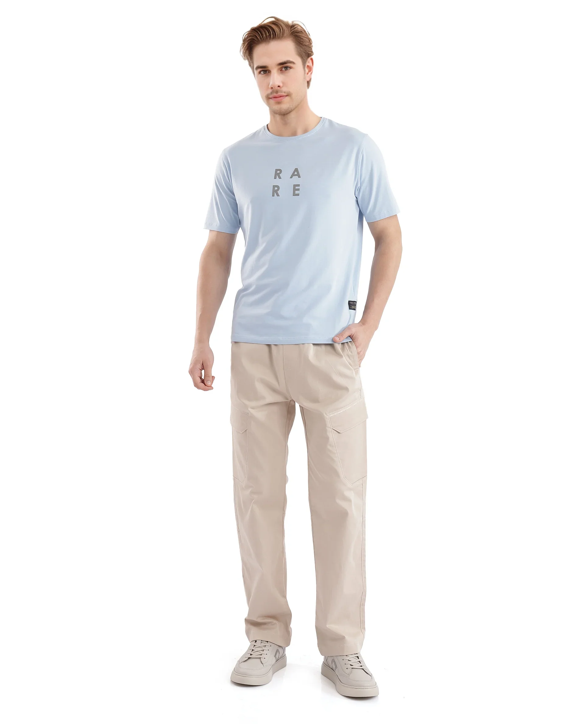 Rare Rabbit Men's Lalyy Light Blue Cotton Graphic Print Slim Fit Half Sleeve Crew Neck T-Shirt - Image 2