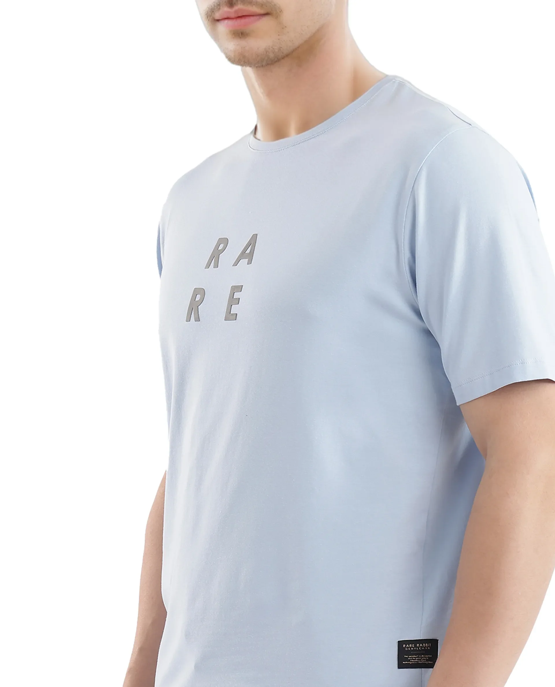 Rare Rabbit Men's Lalyy Light Blue Cotton Graphic Print Slim Fit Half Sleeve Crew Neck T-Shirt - Image 4