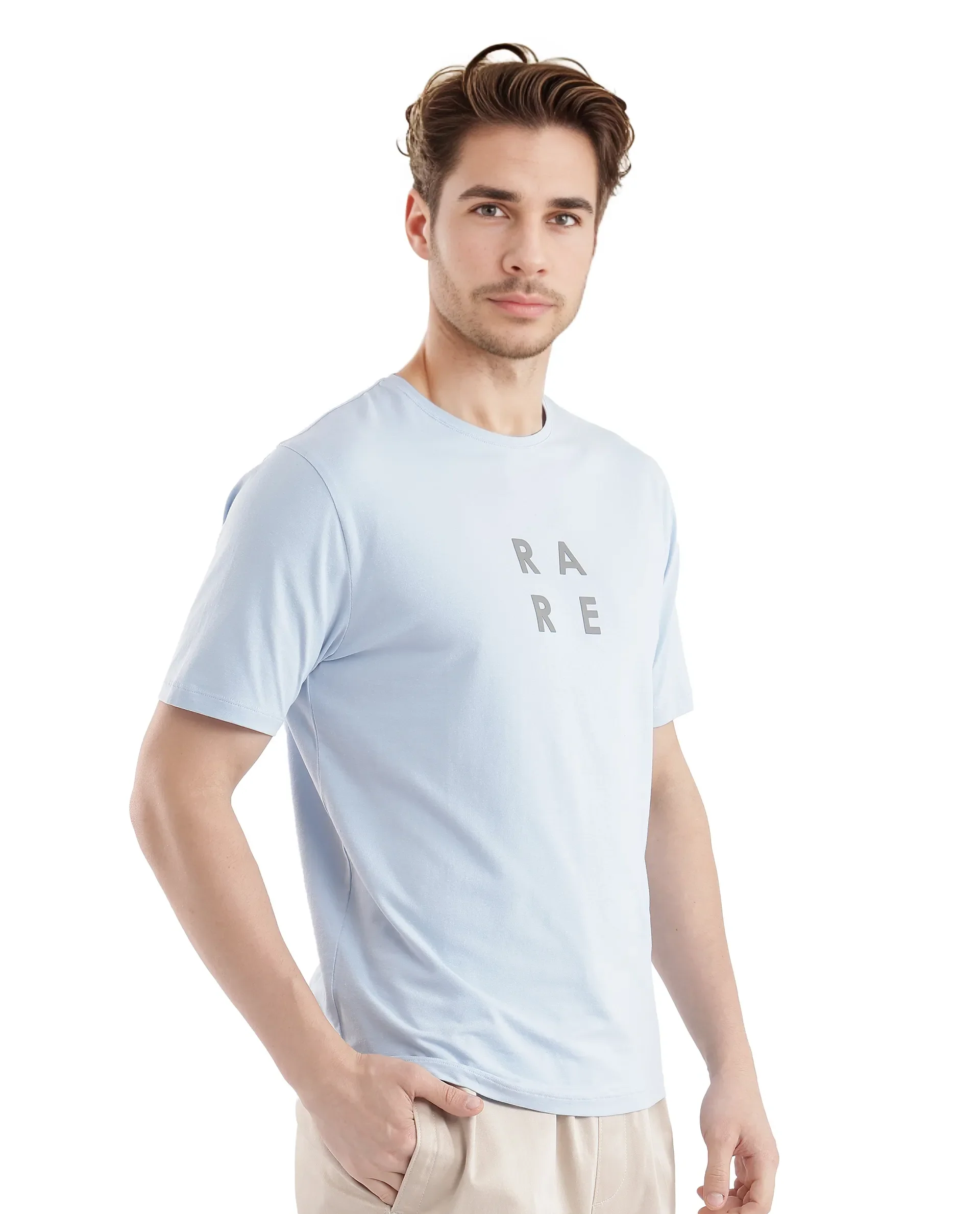 Rare Rabbit Men's Lalyy Light Blue Cotton Graphic Print Slim Fit Half Sleeve Crew Neck T-Shirt - Image 6