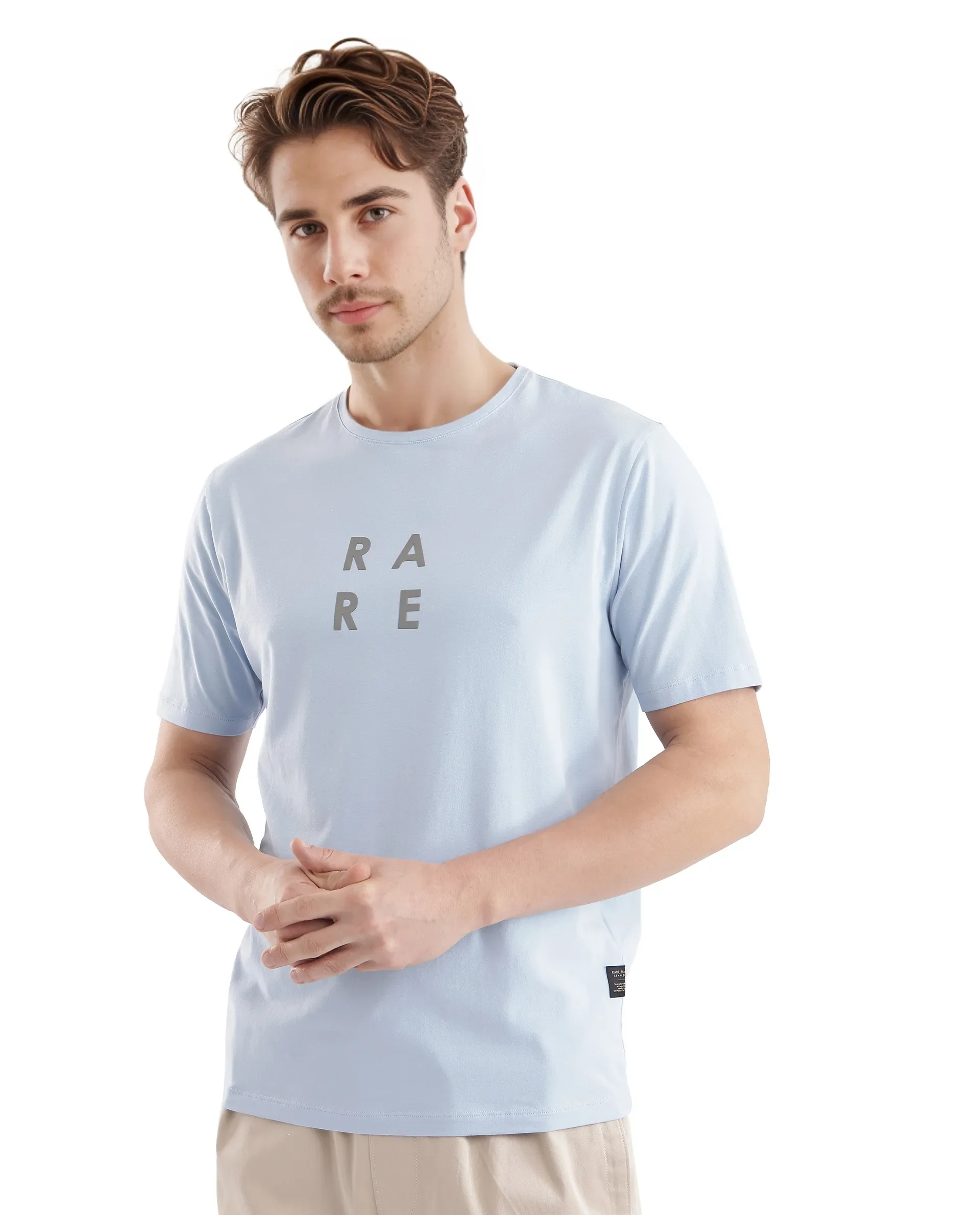 Rare Rabbit Men's Lalyy Light Blue Cotton Graphic Print Slim Fit Half Sleeve Crew Neck T-Shirt - Image 7