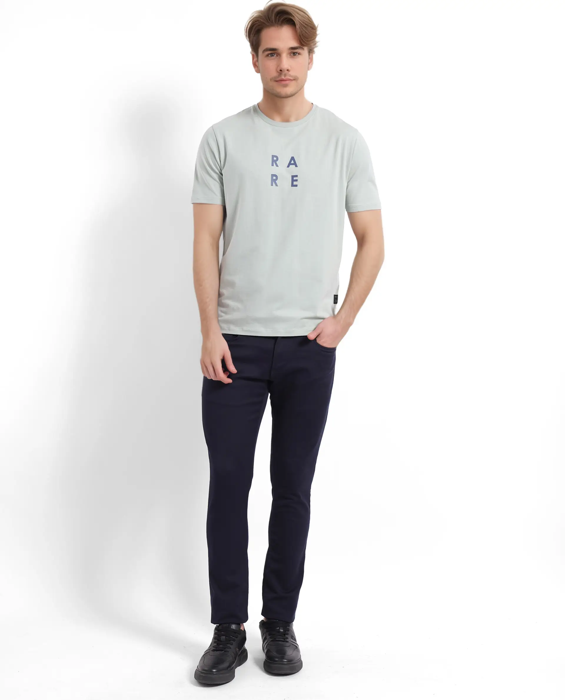 Rare Rabbit Men's Lalyy Pastel Green Cotton Graphic Print Slim Fit Half Sleeve Crew Neck T-Shirt - Image 2