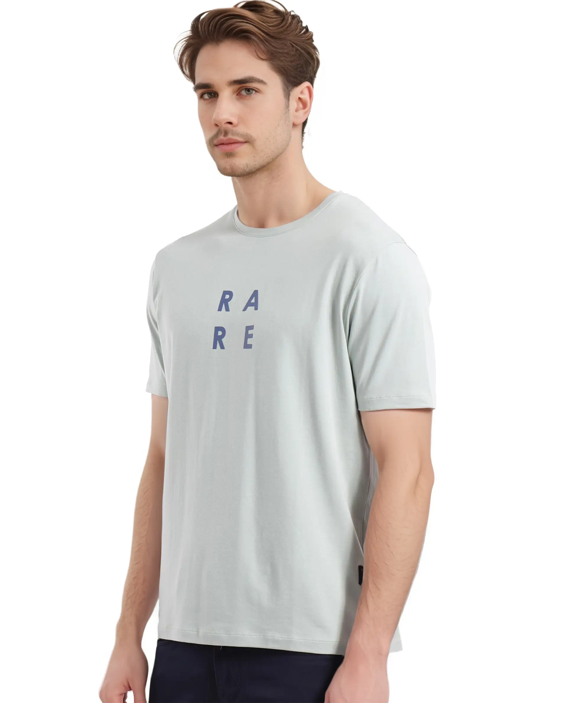 Rare Rabbit Men's Lalyy Pastel Green Cotton Graphic Print Slim Fit Half Sleeve Crew Neck T-Shirt - Image 5
