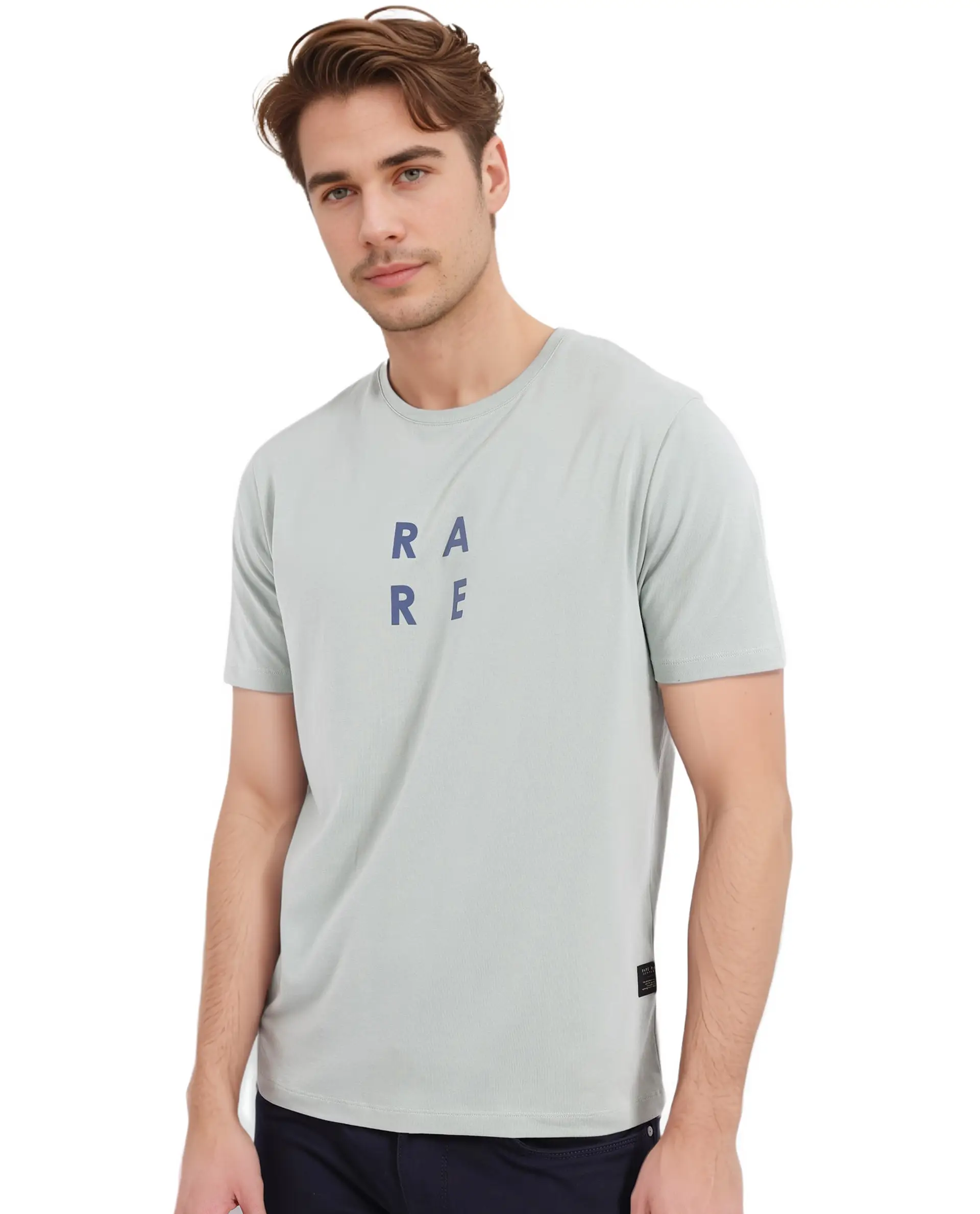 Rare Rabbit Men's Lalyy Pastel Green Cotton Graphic Print Slim Fit Half Sleeve Crew Neck T-Shirt - Image 8